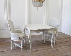 Antique Carved Dinette Table with Two Louis XVI Cane Chairs