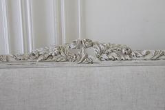 Antique French Roses Carved Sofa Upholstered in Belgian Linen
