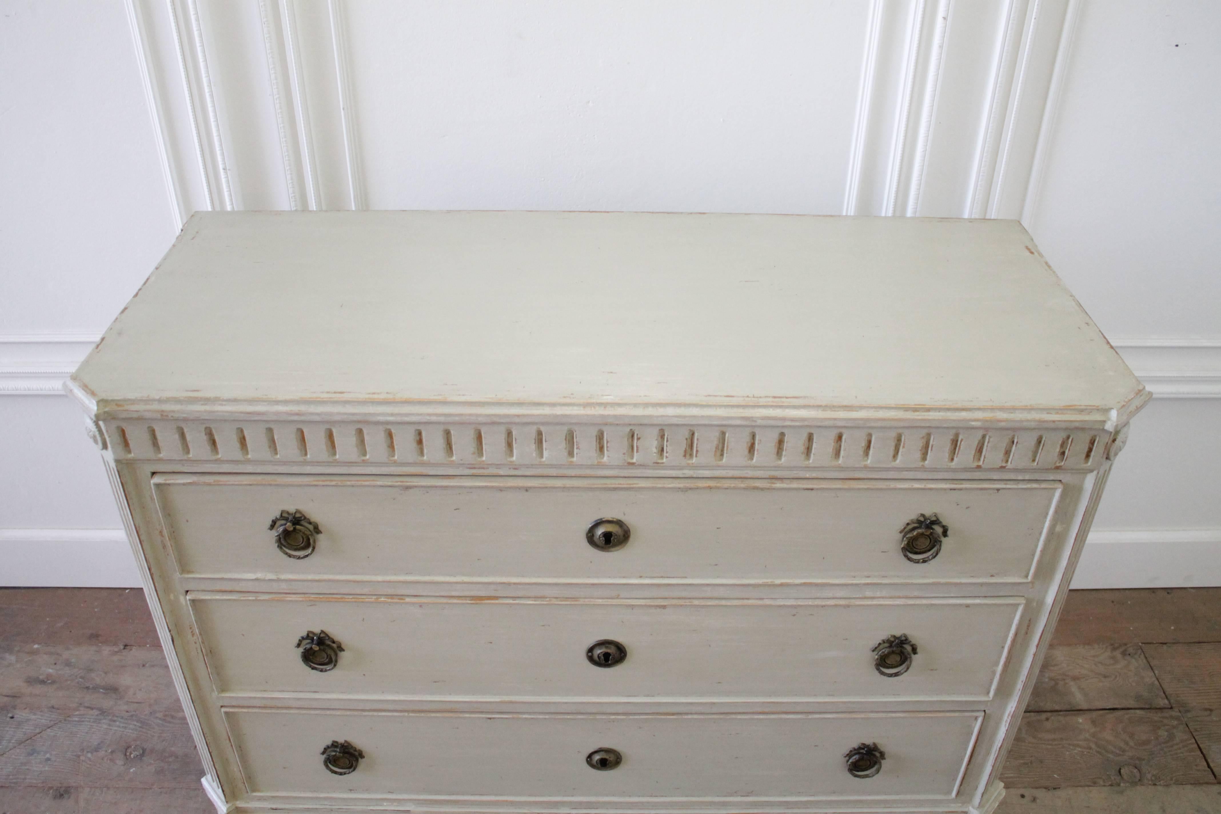 Carved 19th Century Swedish Painted Gustavian Style Chest of Drawers