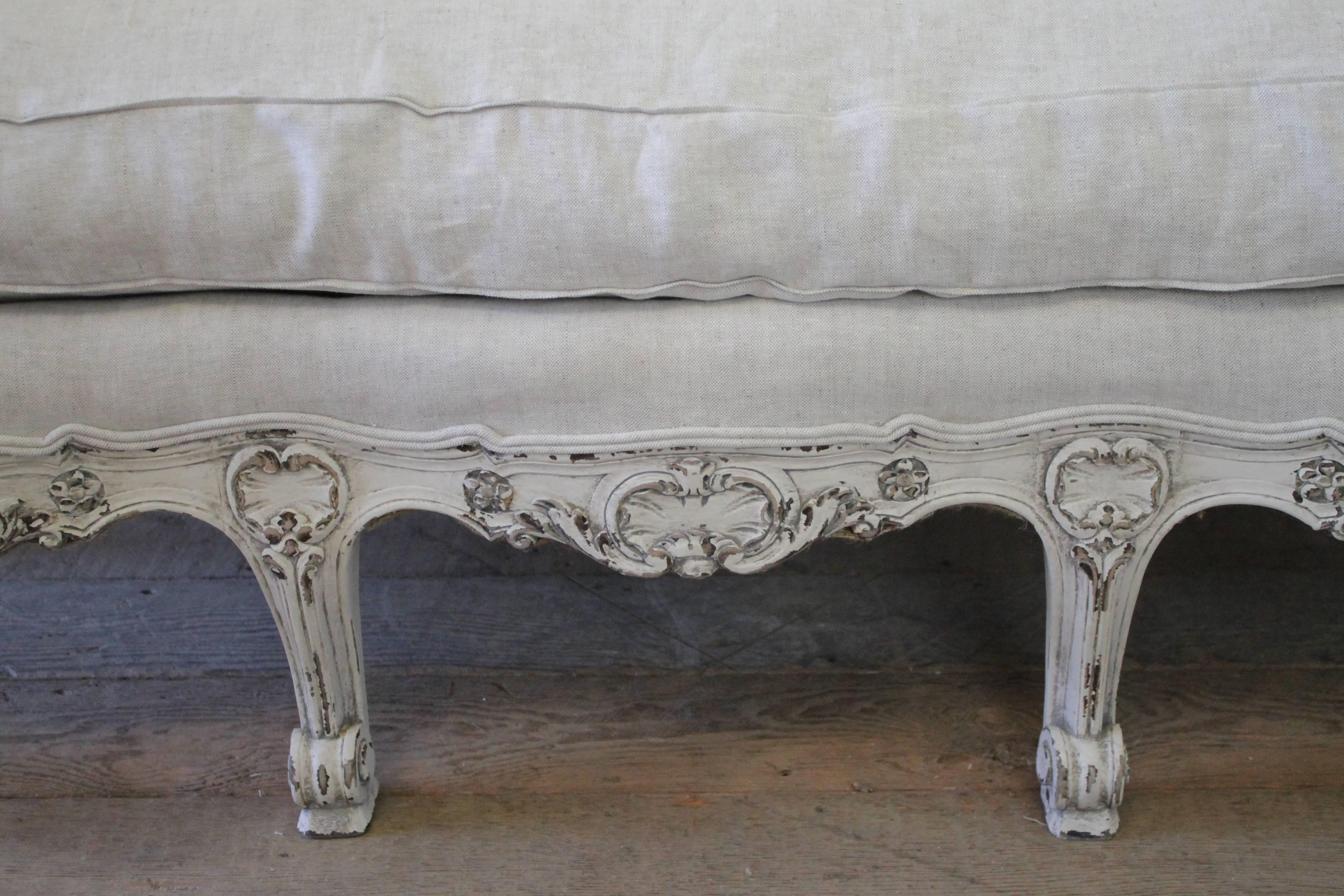 Painted 19th Century Antique French Cane Back Louis XV Style Sofa