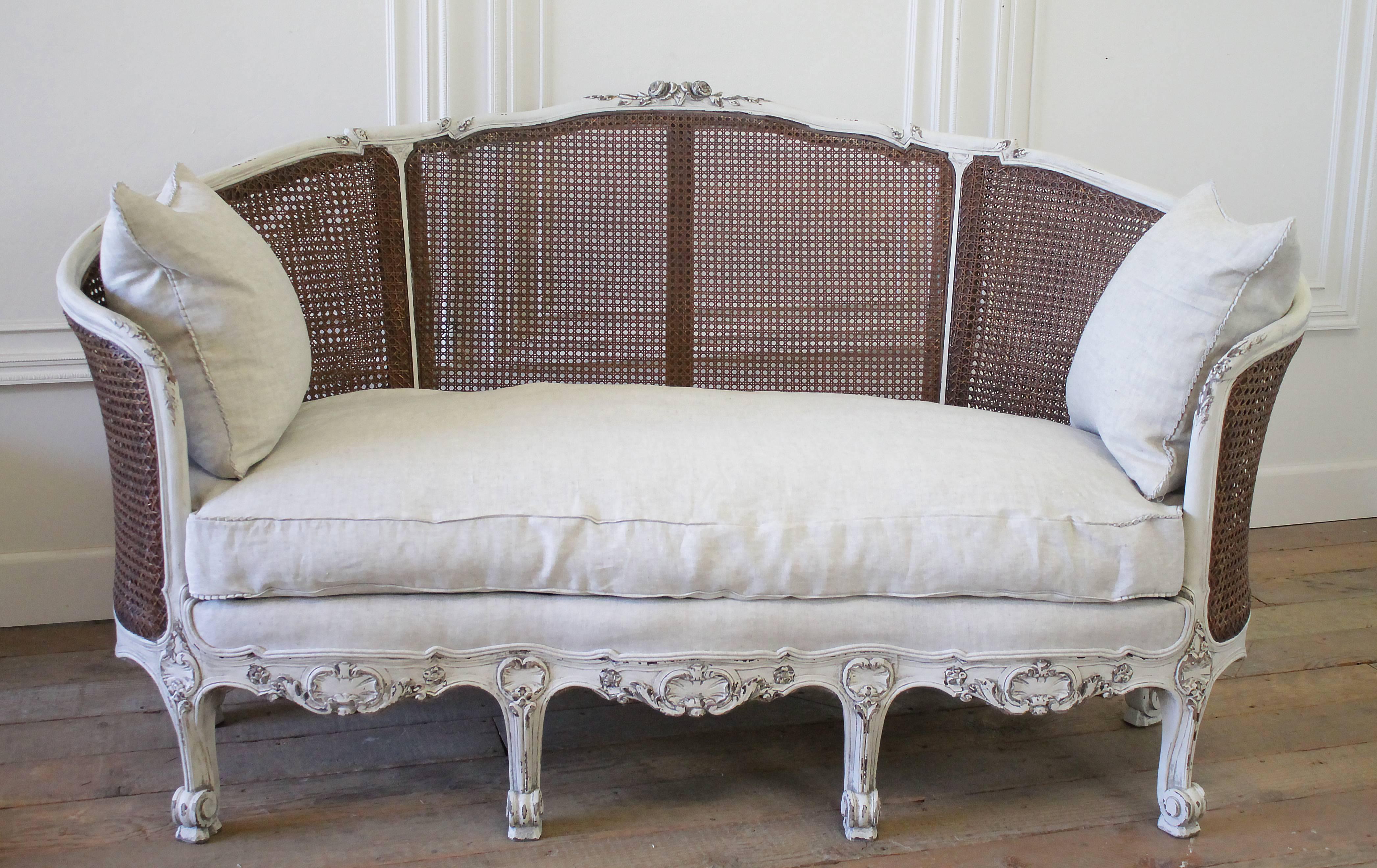 19th Century Antique French Cane Back Louis XV Style Sofa 3