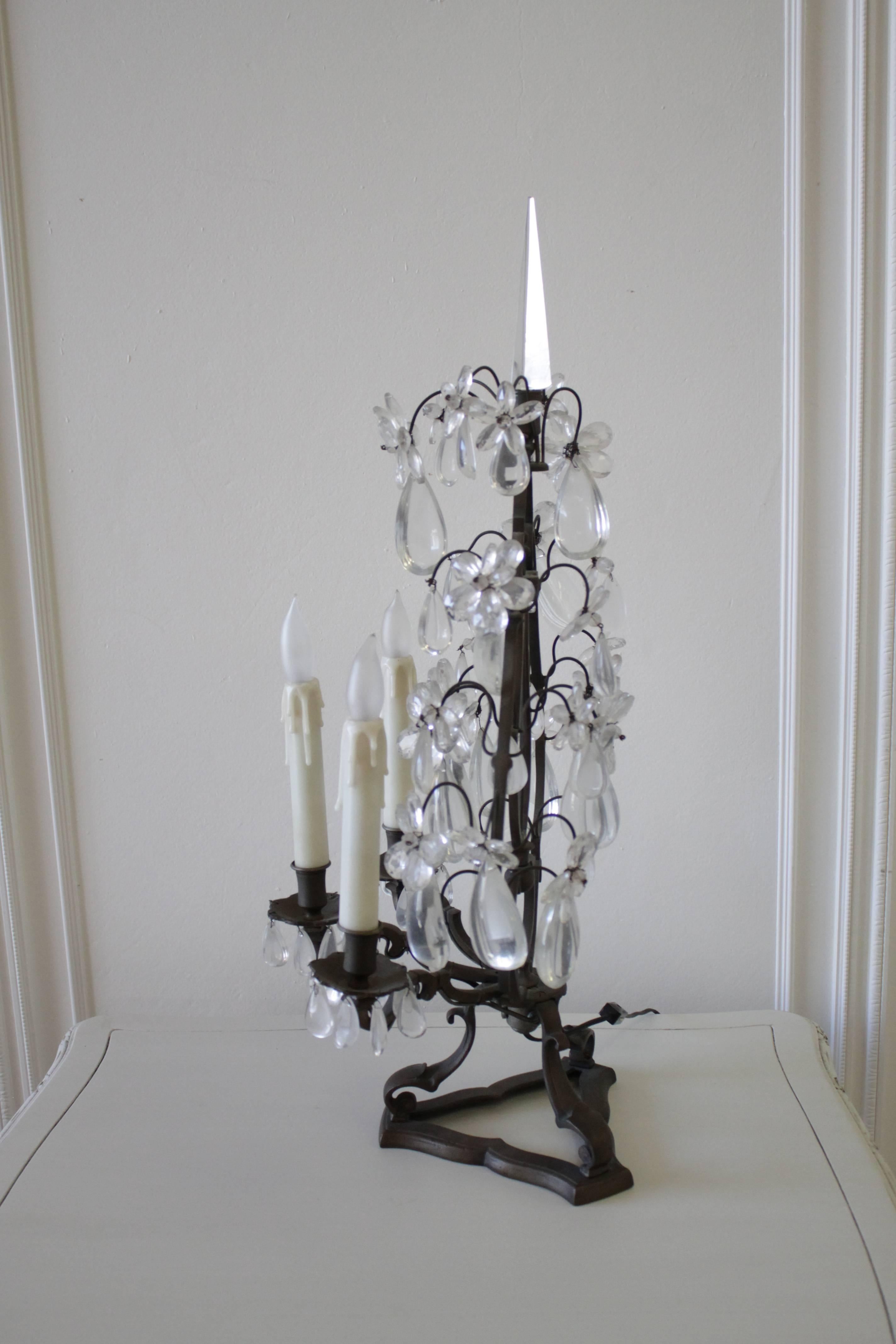19th Century Bronze and Crystal Candelabra For Sale 4