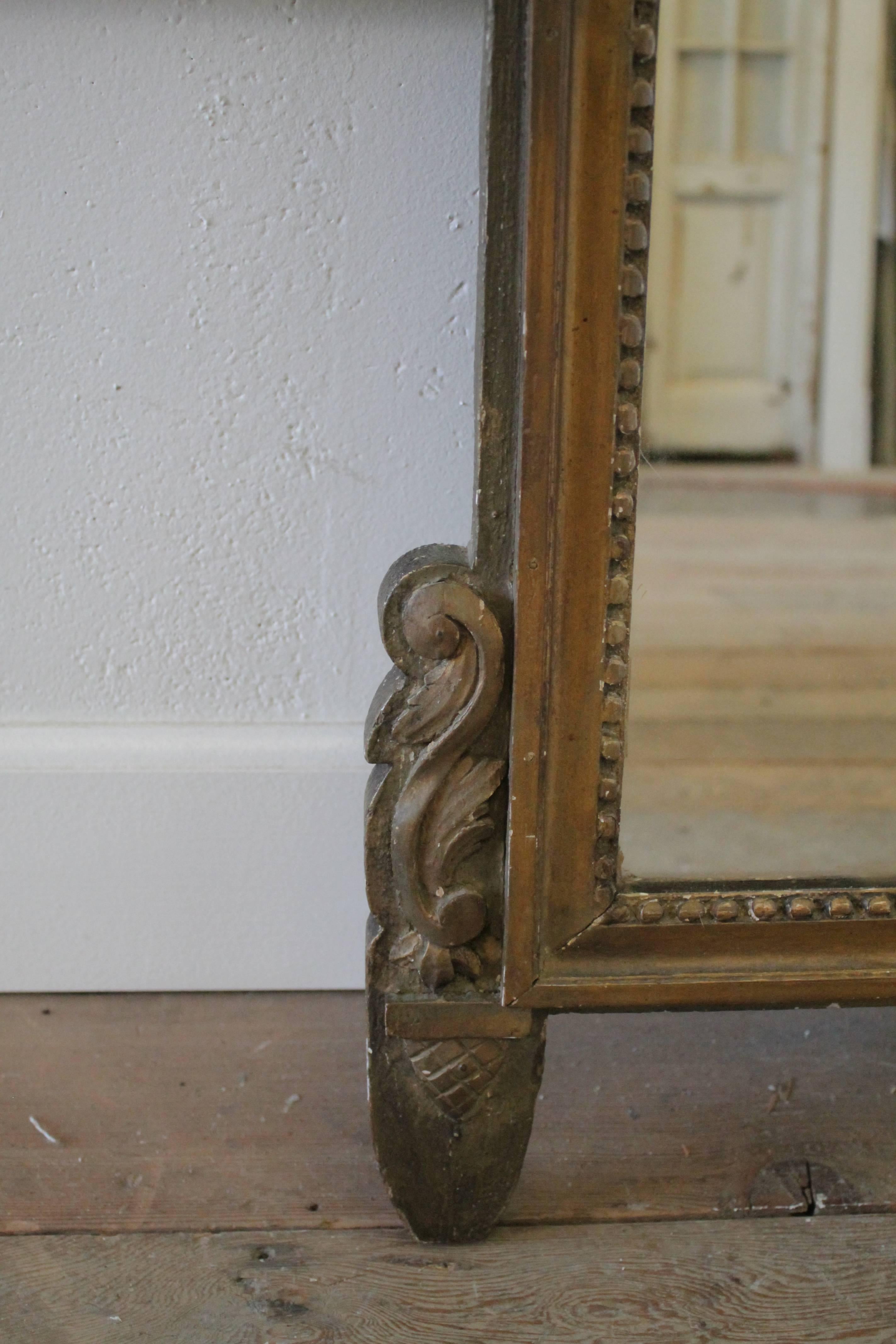 Antique Giltwood French Louis XVI Style Mirror In Good Condition In Brea, CA