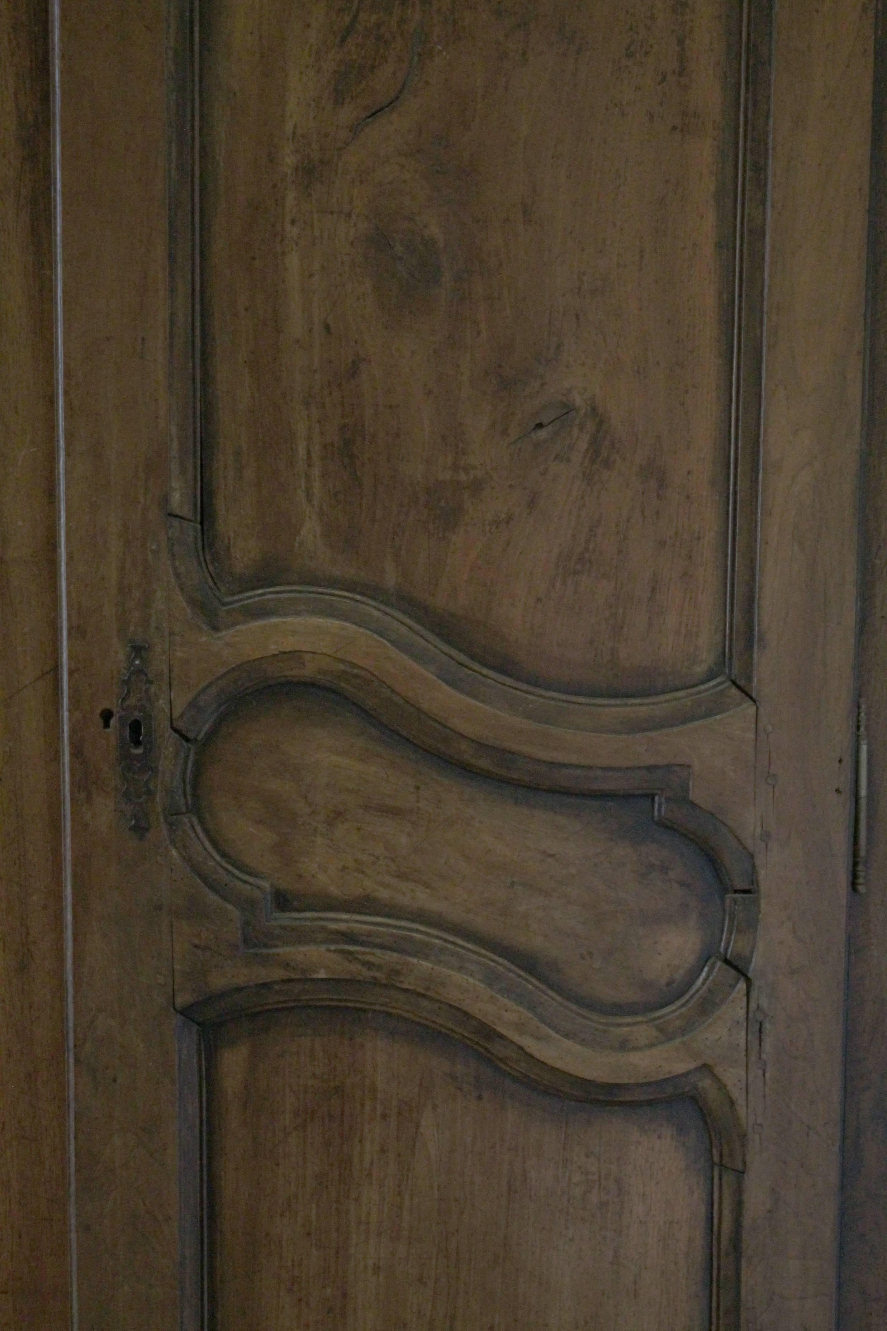 French Louis XV Carved Cherrywood Armoire In Fair Condition In Brea, CA