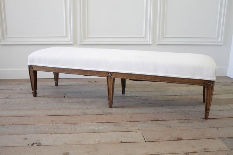 Vintage King Size Bench with Linen Ruffle Slip Cover at 1stDibs
