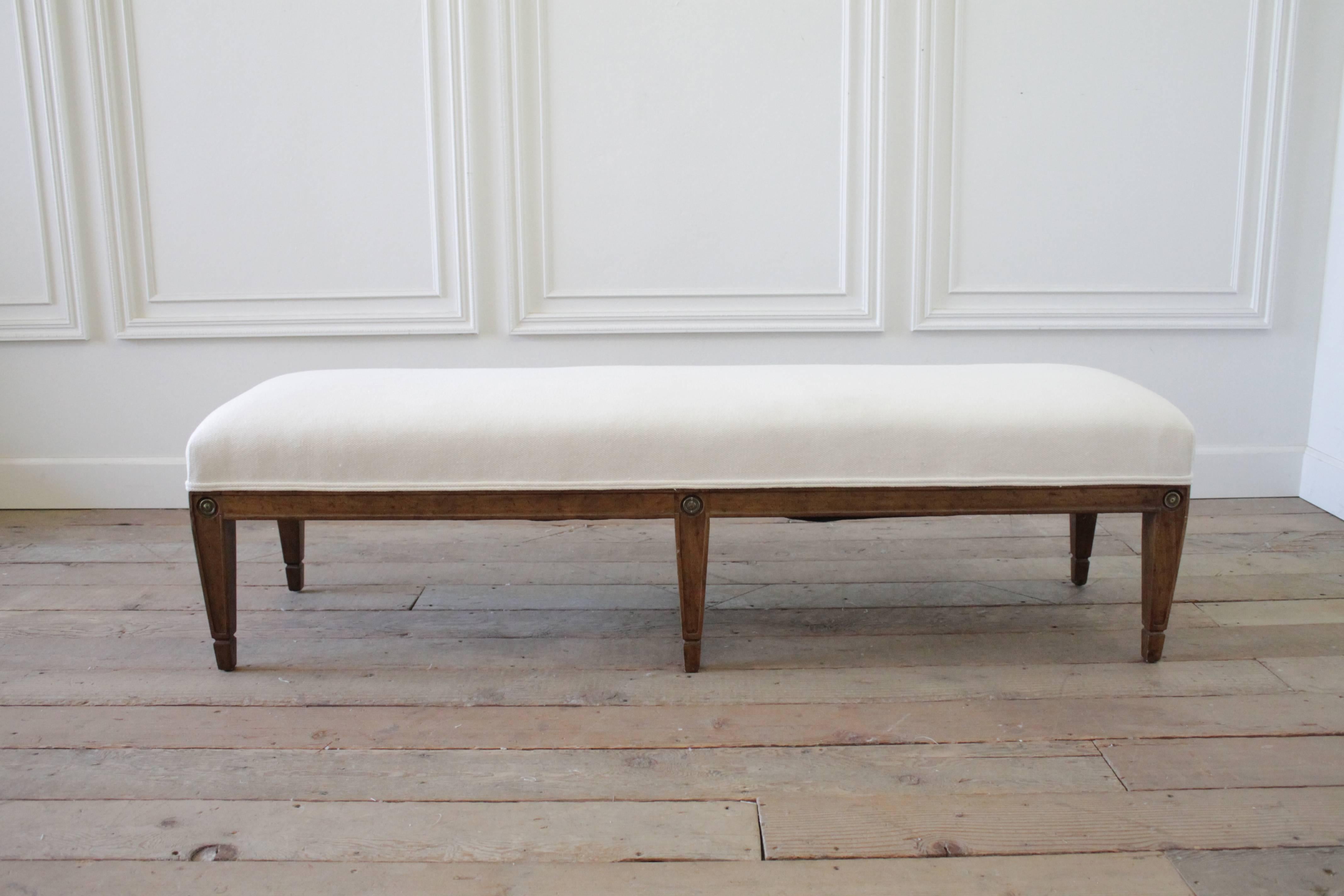 Vintage King Size Bench with Linen Ruffle Slip Cover In Good Condition In Brea, CA