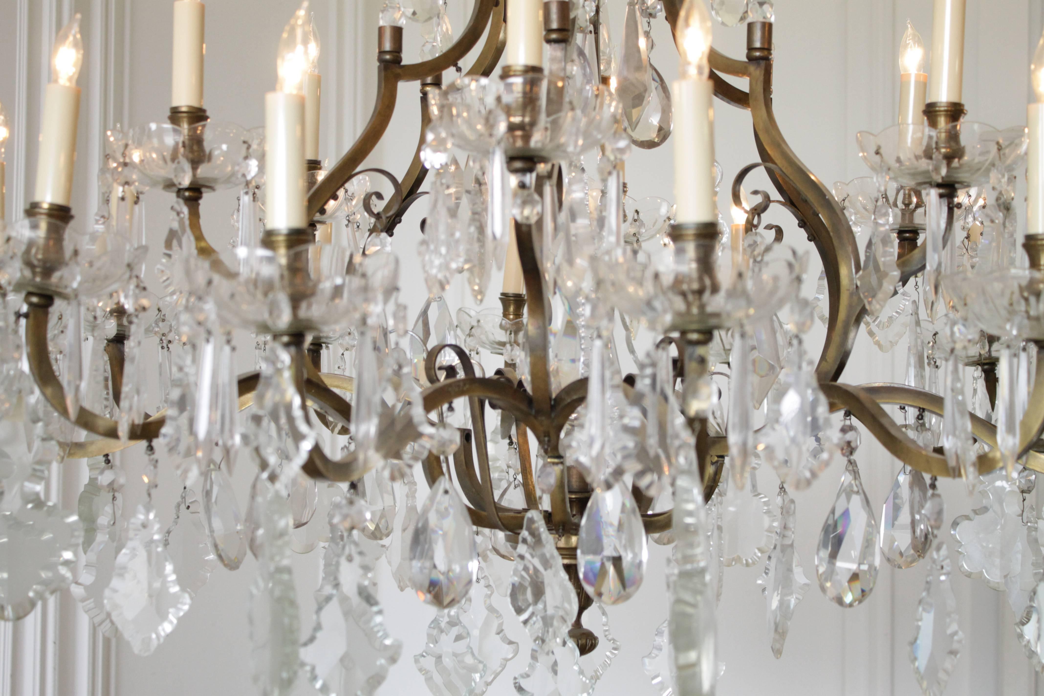 Large French Bronze and Crystal Chandelier with 18 Lights 3