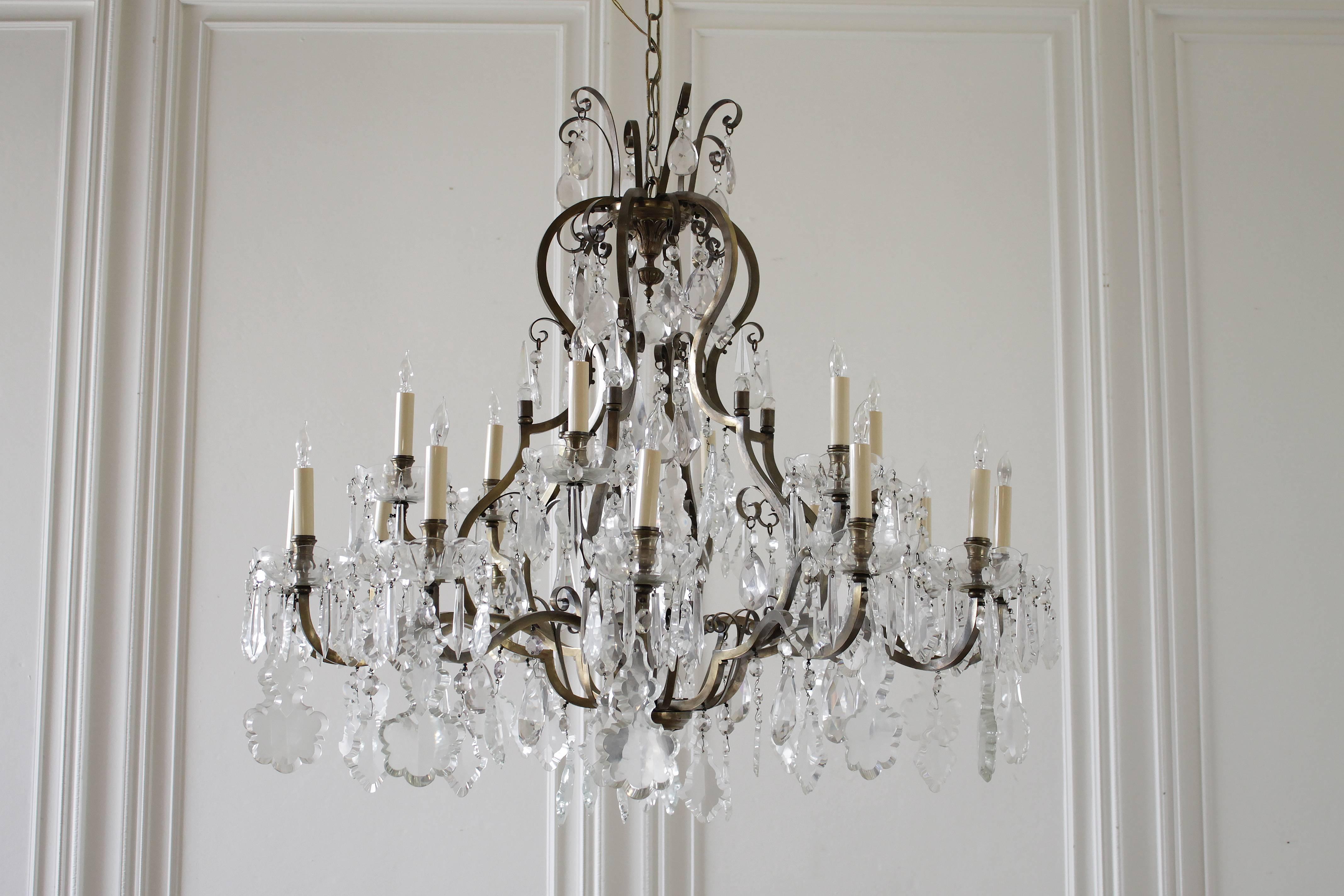 Large French Bronze and Crystal Chandelier with 18 Lights 4