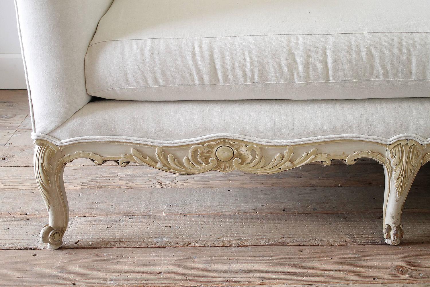 Antique Painted French Country Louis XV Style Sofa Settee in Irish