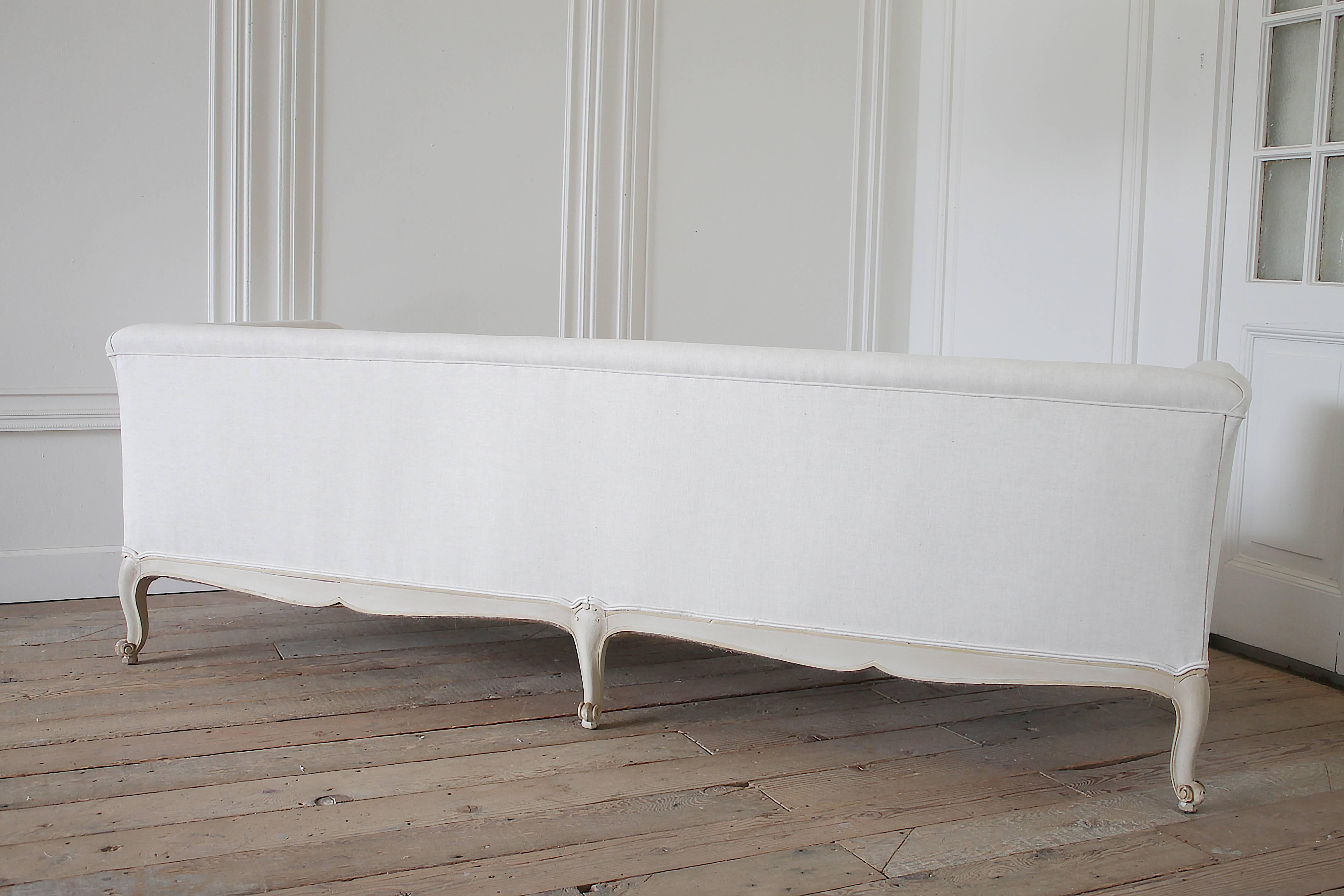 Antique Painted French Country Louis XV Style Sofa Settee in Irish Linen 1