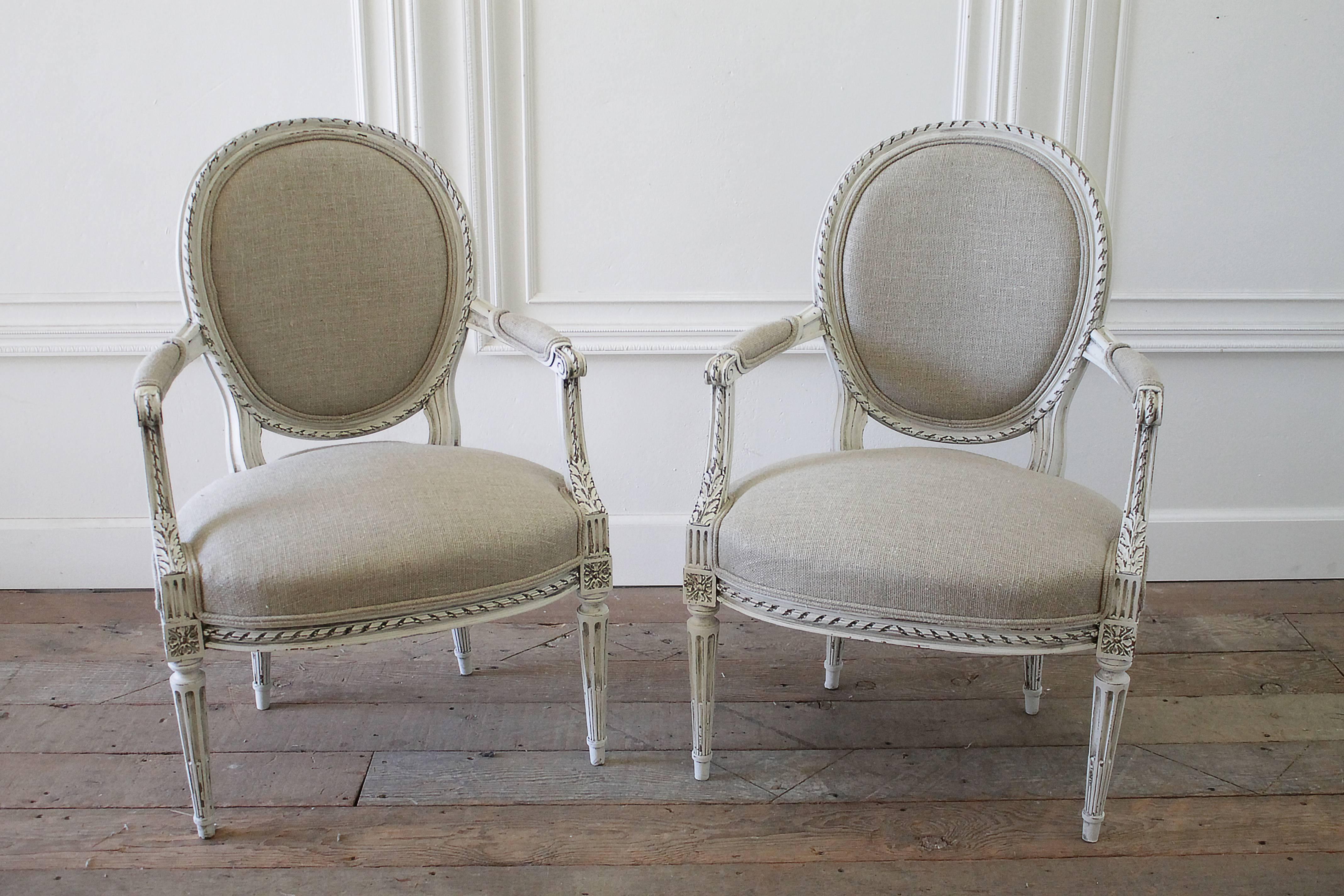Late 19th Century Carved Louis XVI Style Armchairs In Good Condition In Brea, CA