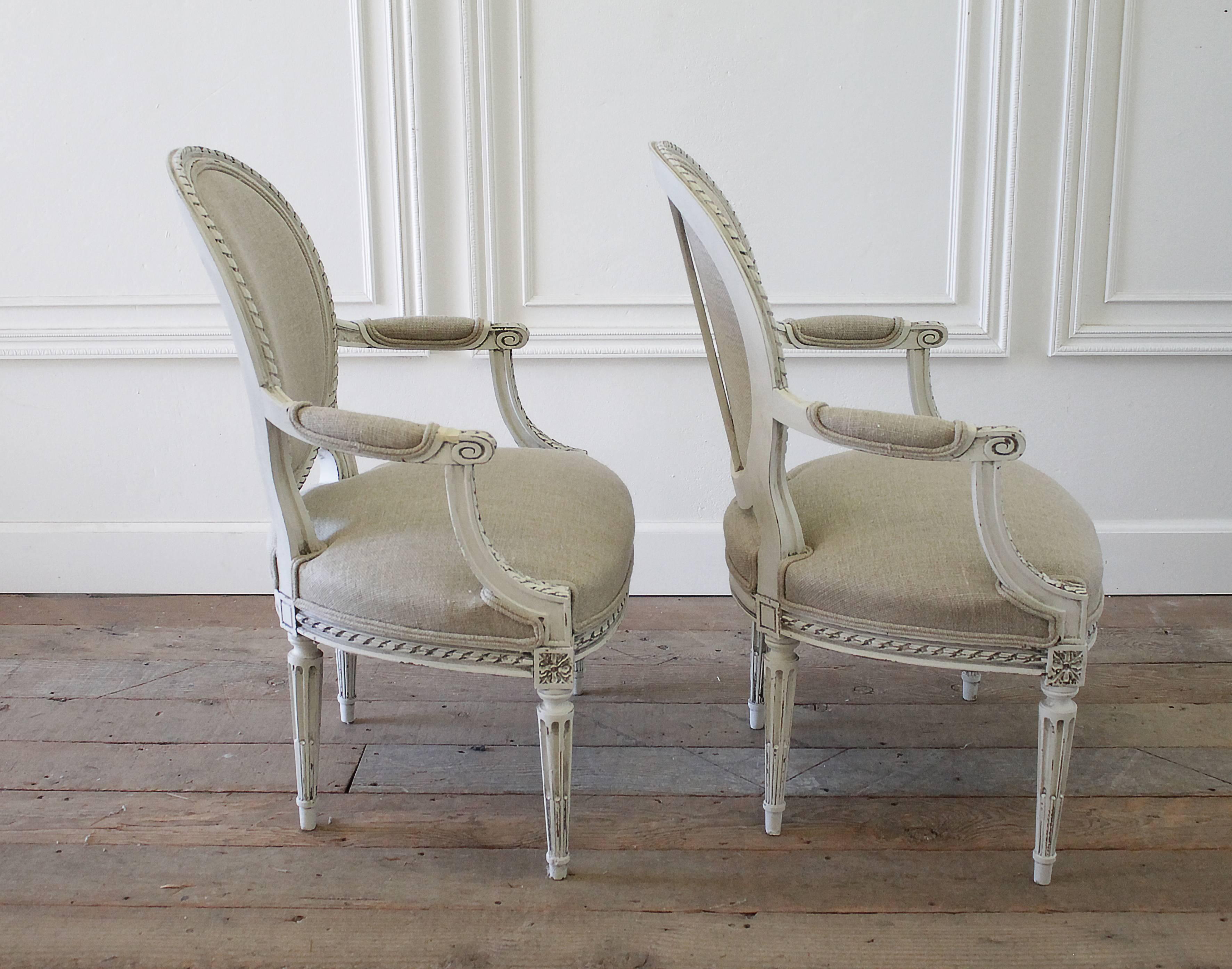 Upholstery Late 19th Century Carved Louis XVI Style Armchairs