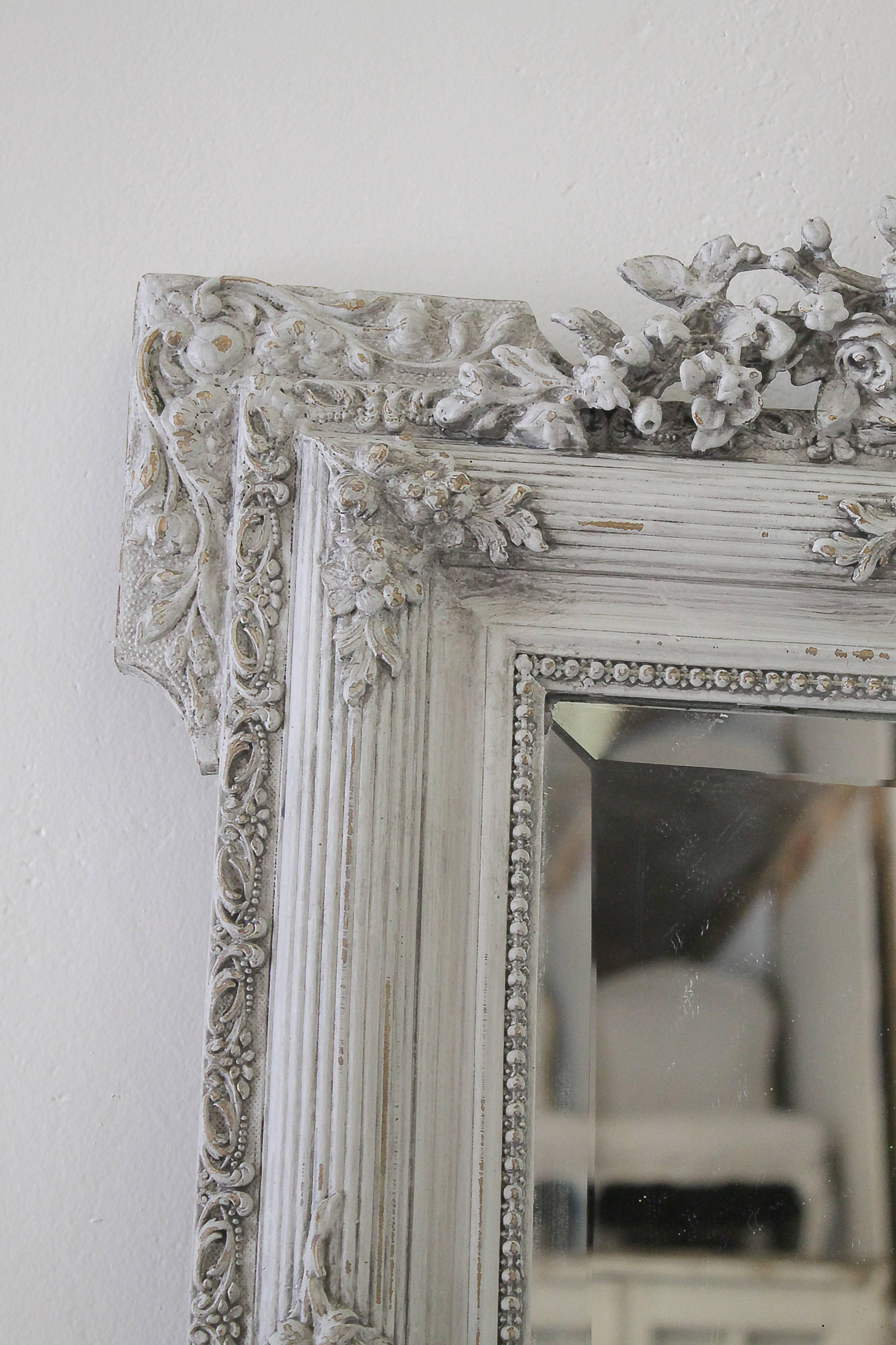 20th Century Carved and Painted French Mirror with Roses In Good Condition In Brea, CA