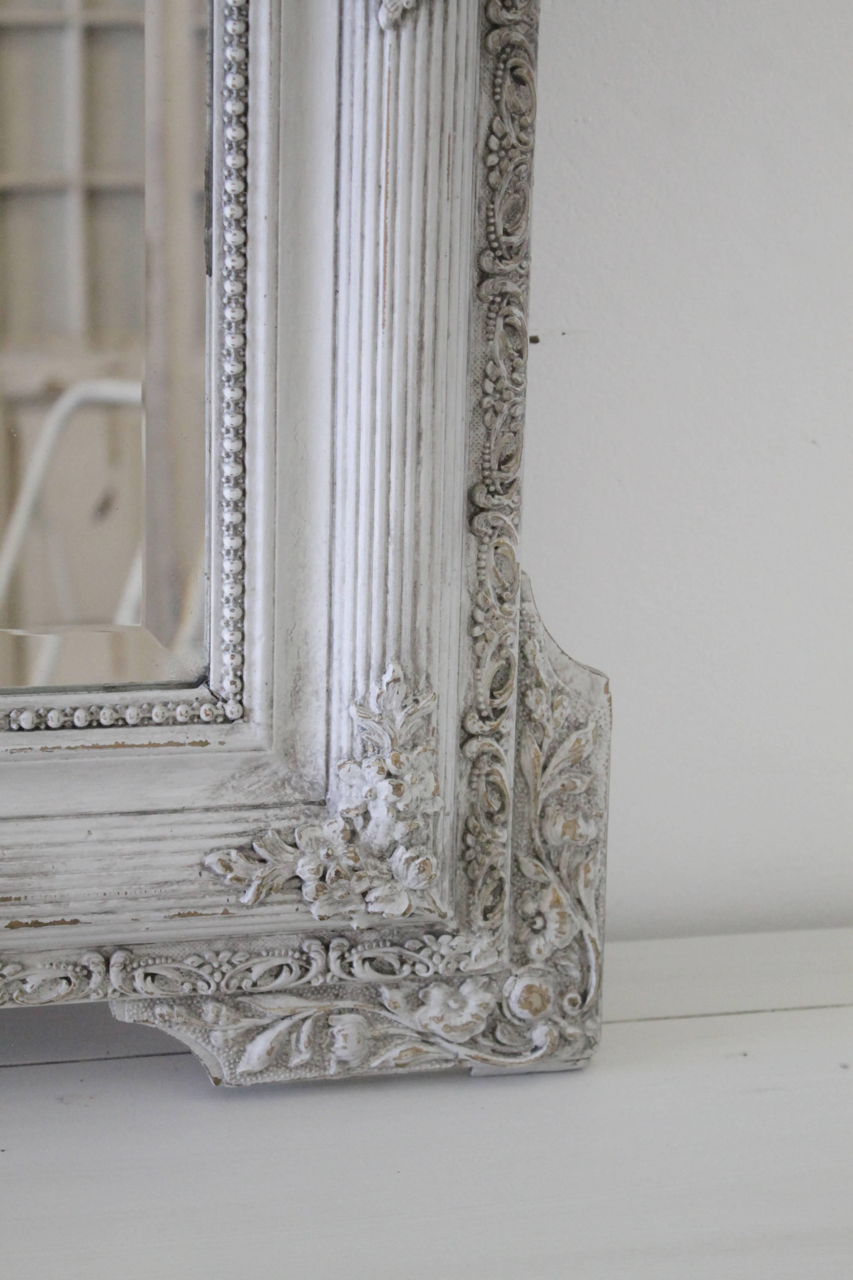 Gesso 20th Century Carved and Painted French Mirror with Roses