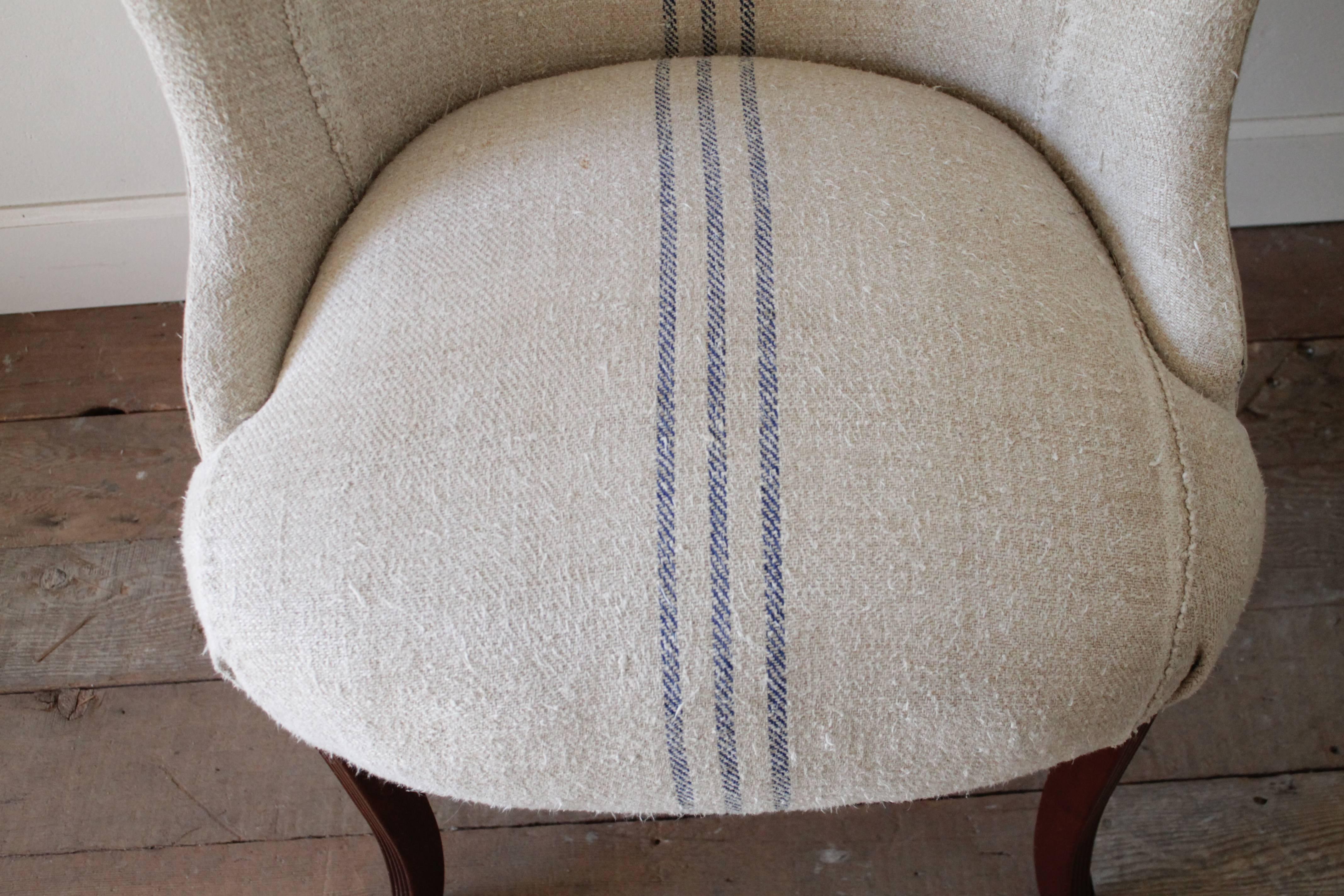 Upholstery Pair of Ralph Lauren Wing Chairs in Antique French Linen Grain Sack