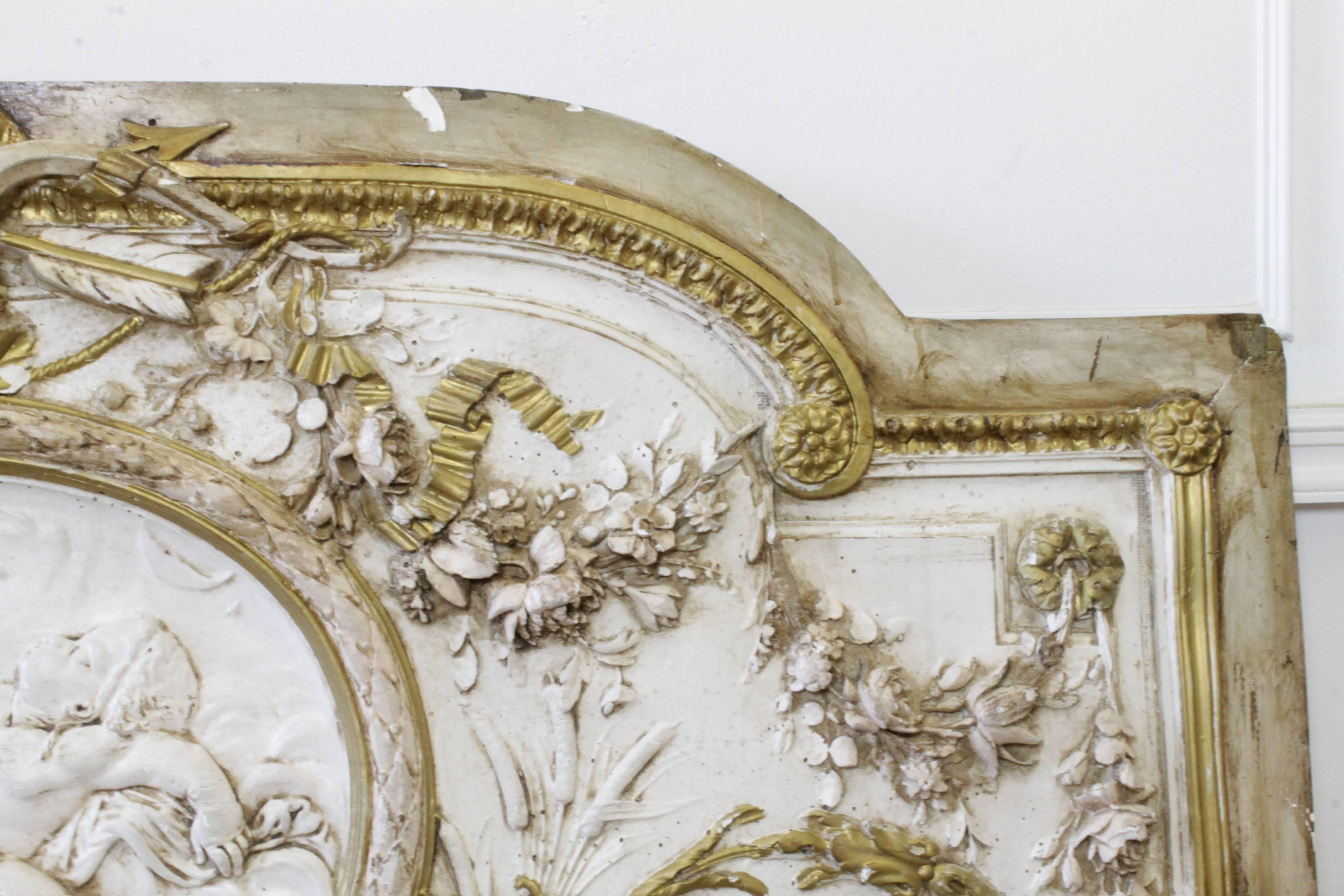 Louis XV 19th Century Cherub with Rose Swag Overdoor Decorative Panel
