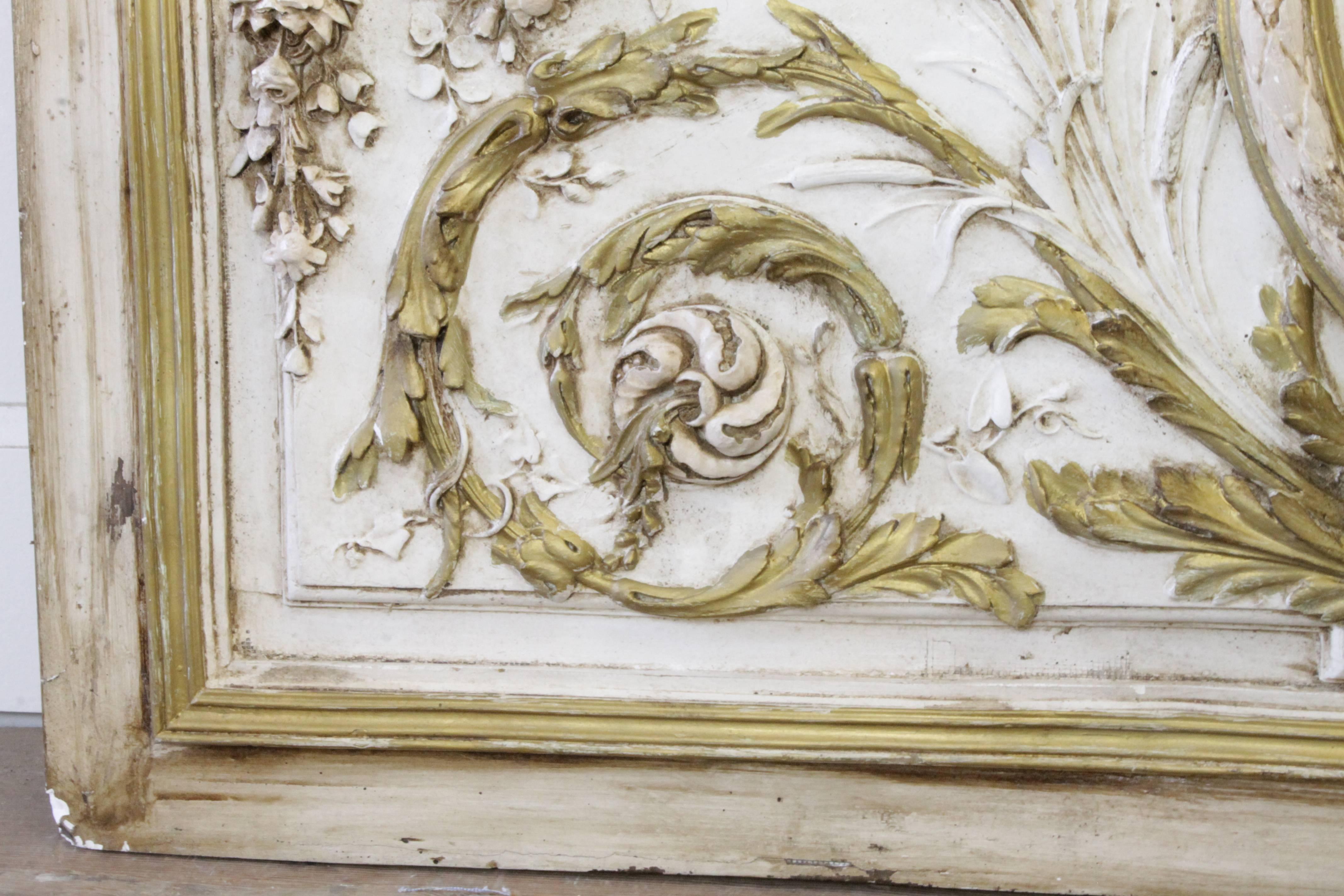 Carved 19th Century Cherub with Rose Swag Overdoor Decorative Panel