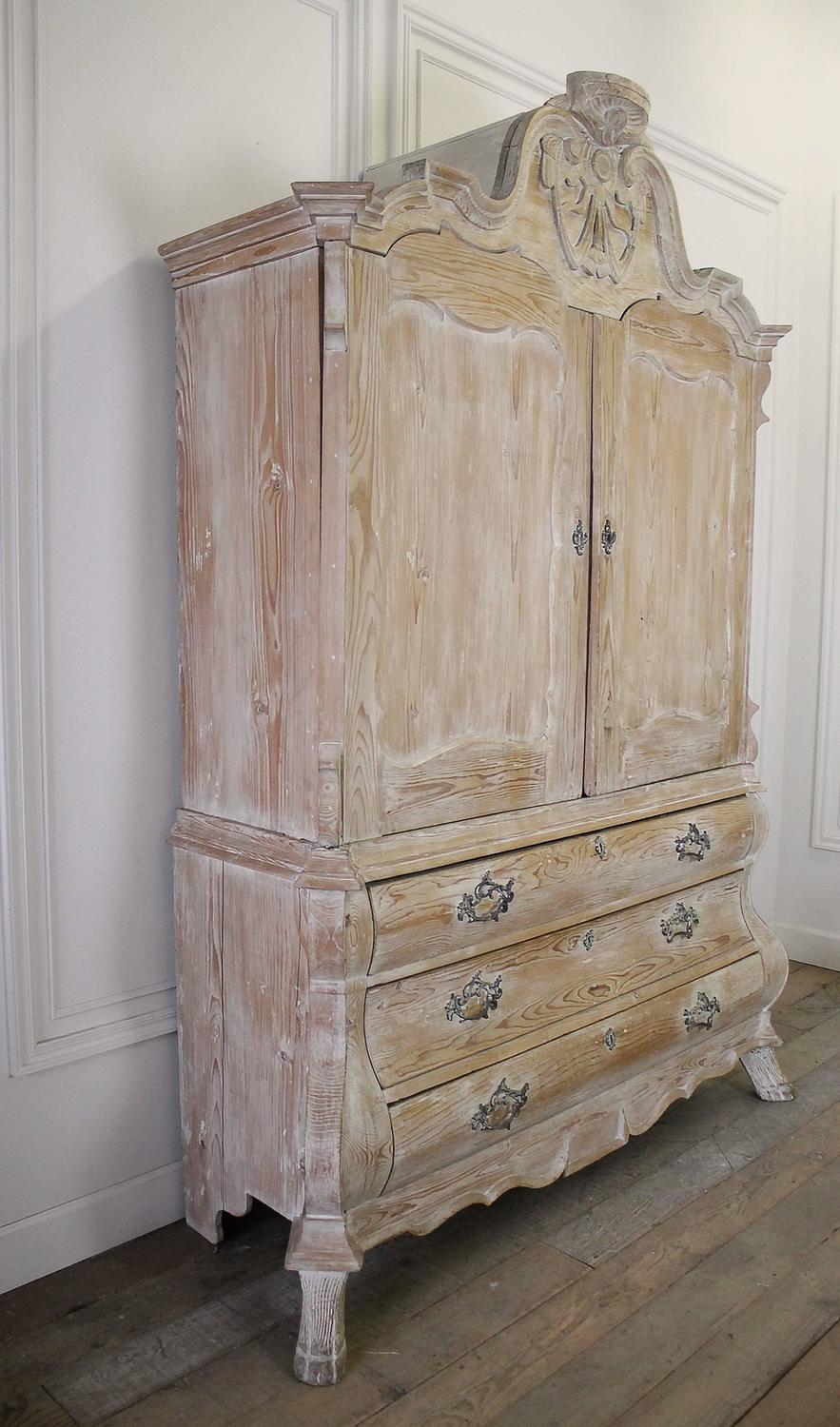 Antique Dutch White Wash Pine Linen Press For Sale at 1stdibs