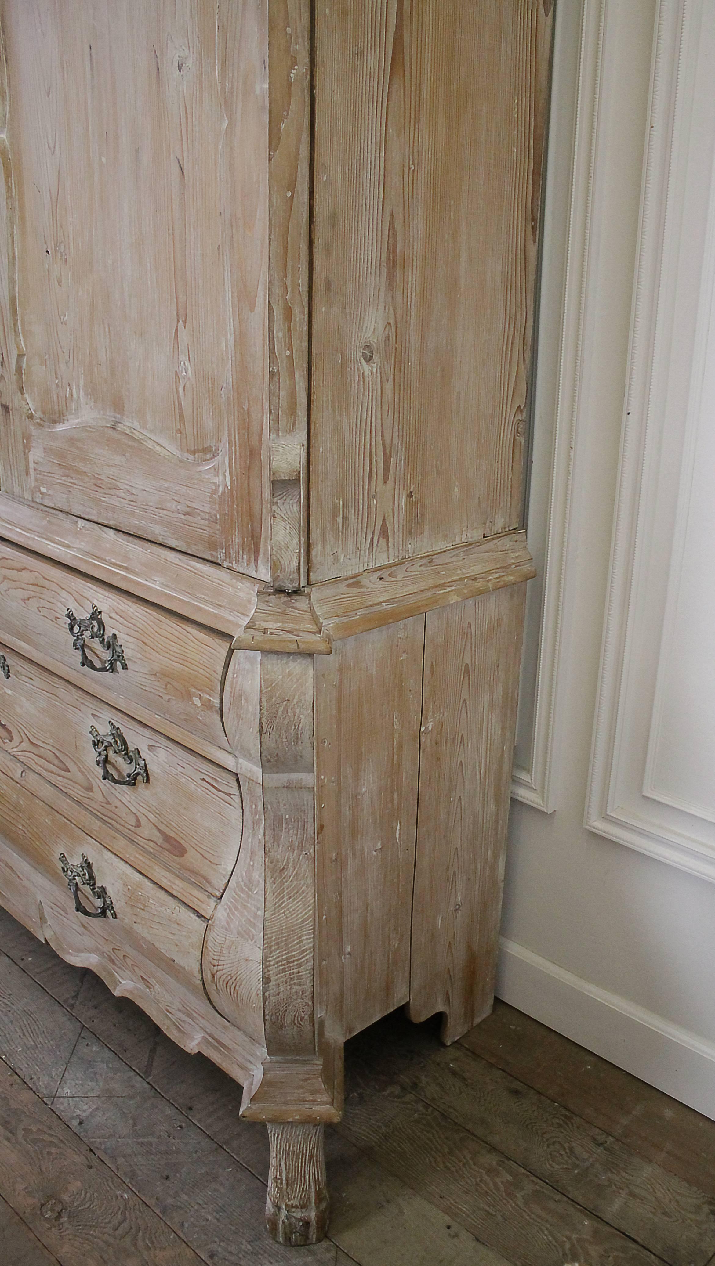Louis XV Antique Dutch White Wash Pine Linen Press Cabinet