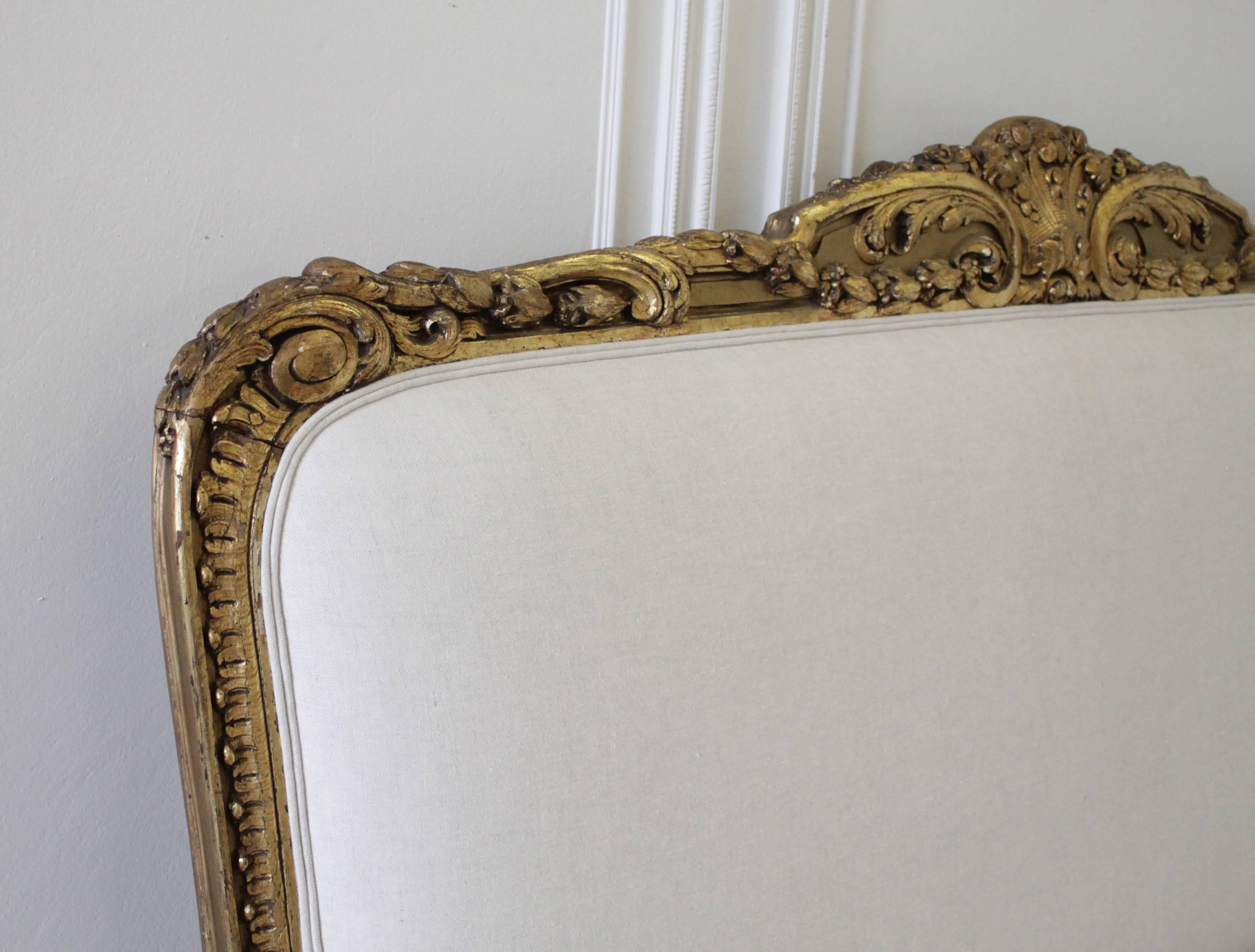 19th Century Carved Giltwood Louis XV Style Settee In Good Condition In Brea, CA