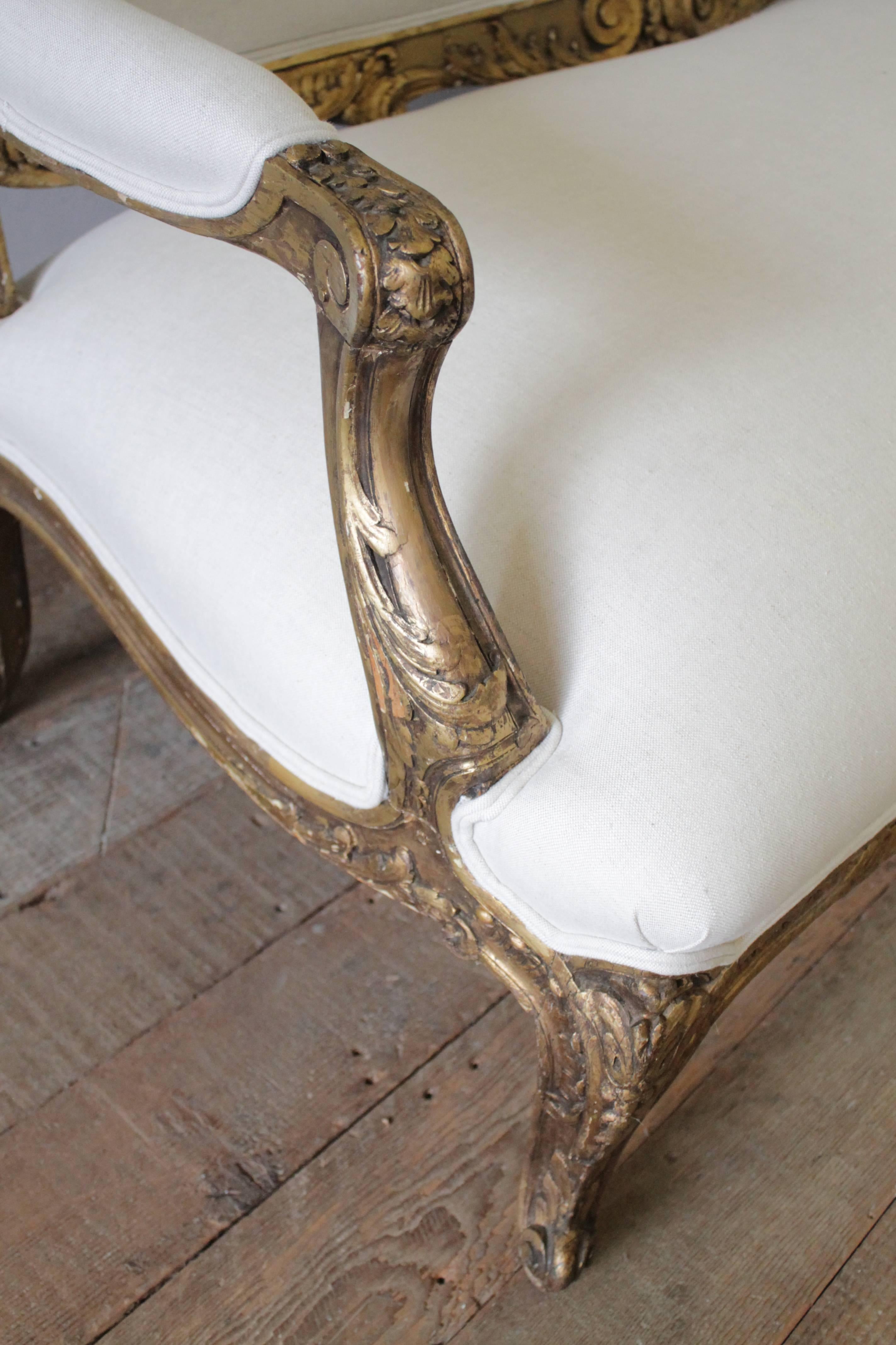19th Century Carved Giltwood Louis XV Style Settee 1