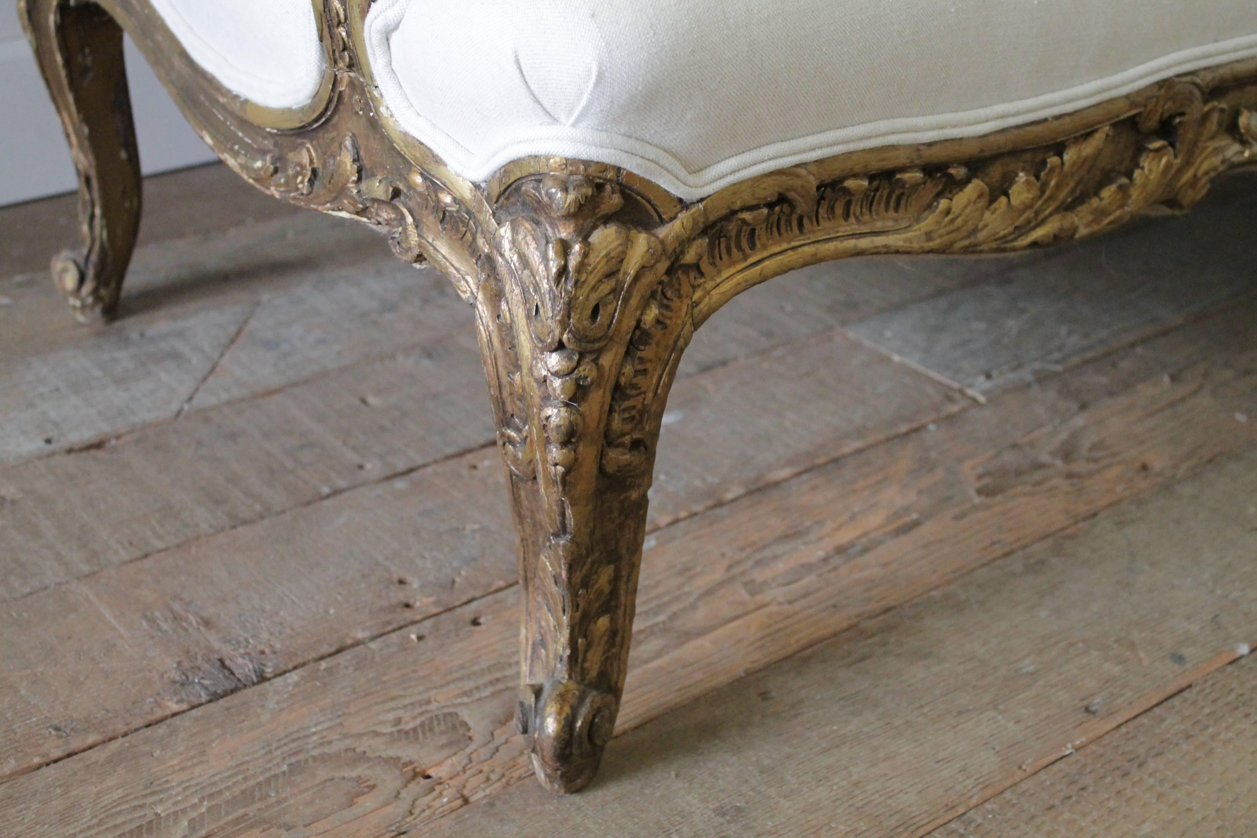 19th Century Carved Giltwood Louis XV Style Settee 2