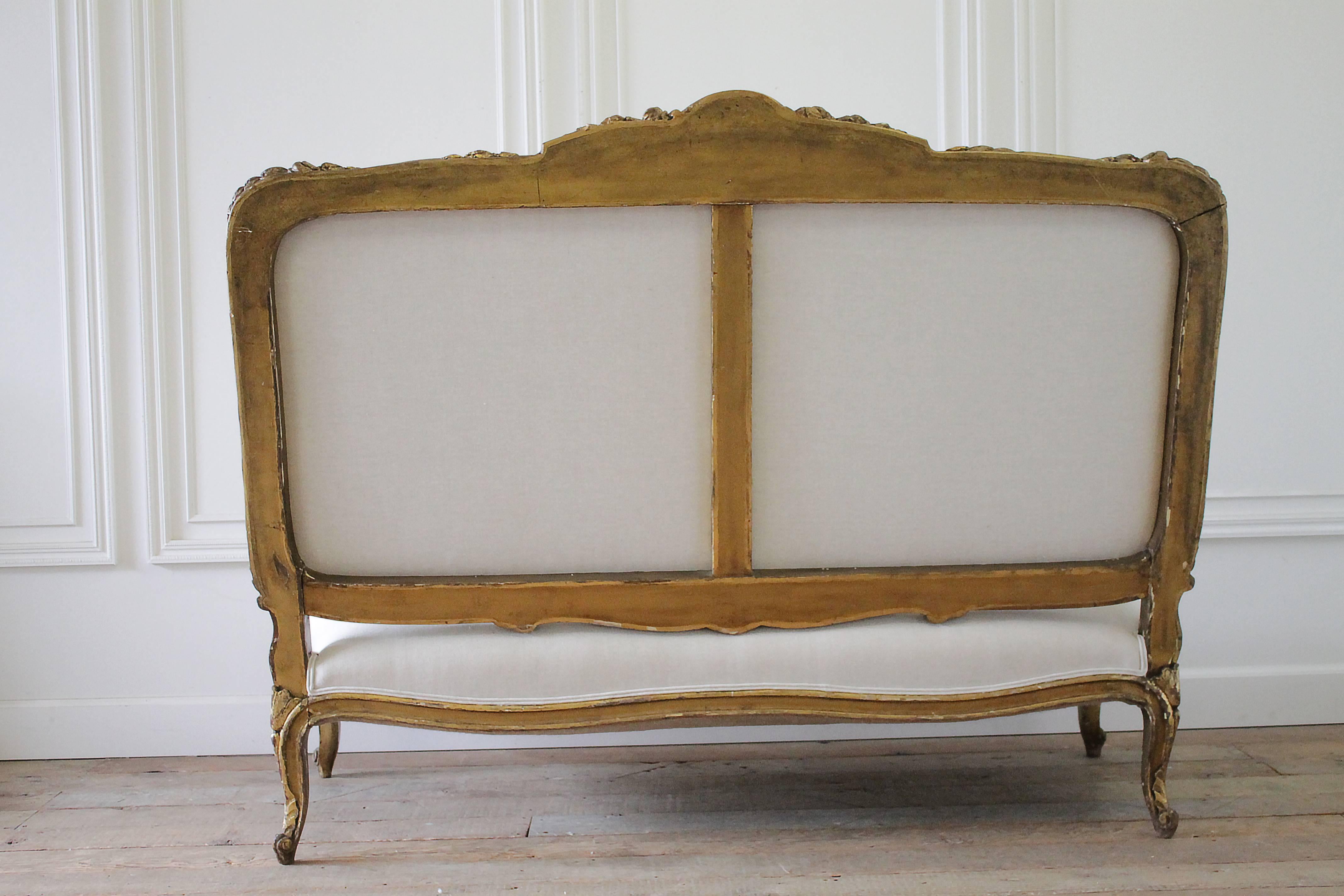 19th Century Carved Giltwood Louis XV Style Settee 4