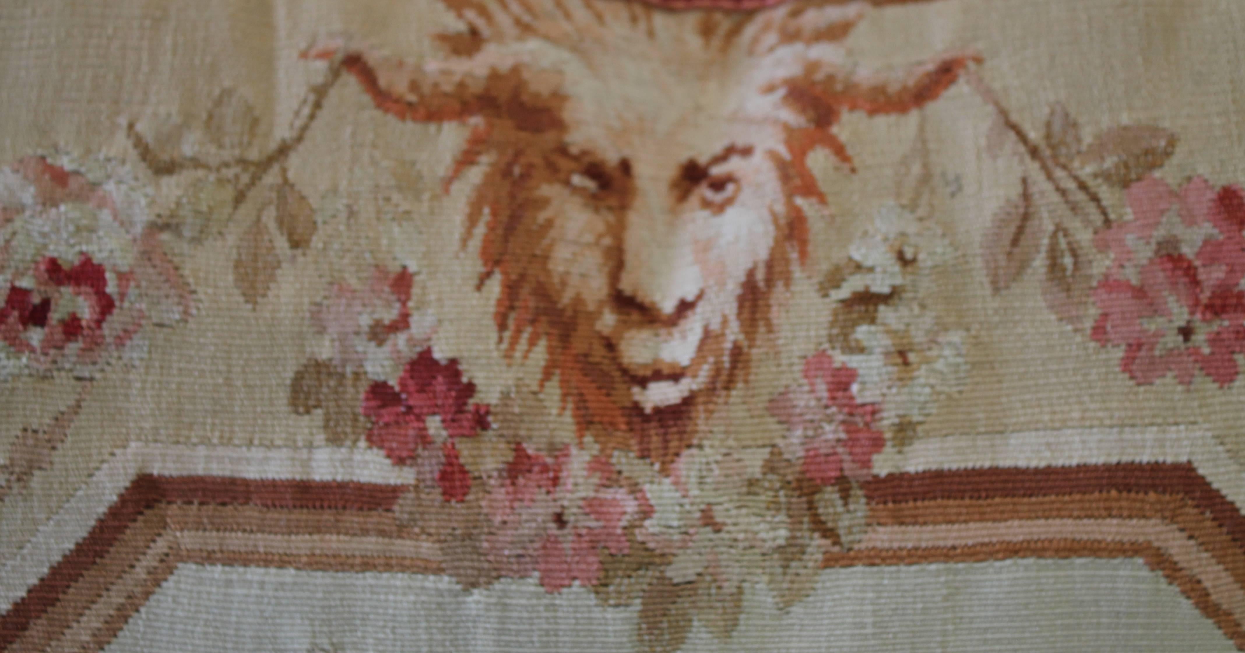 Silk Pair of 19th Century Aubusson Needlepoint Pillows