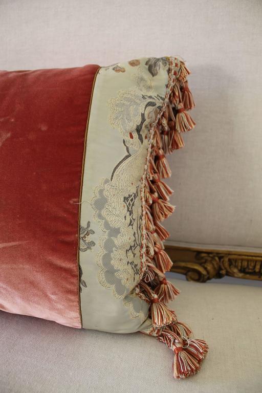 Antique Embroidered Crest Velvet with Tassle Pillow For Sale at 1stdibs