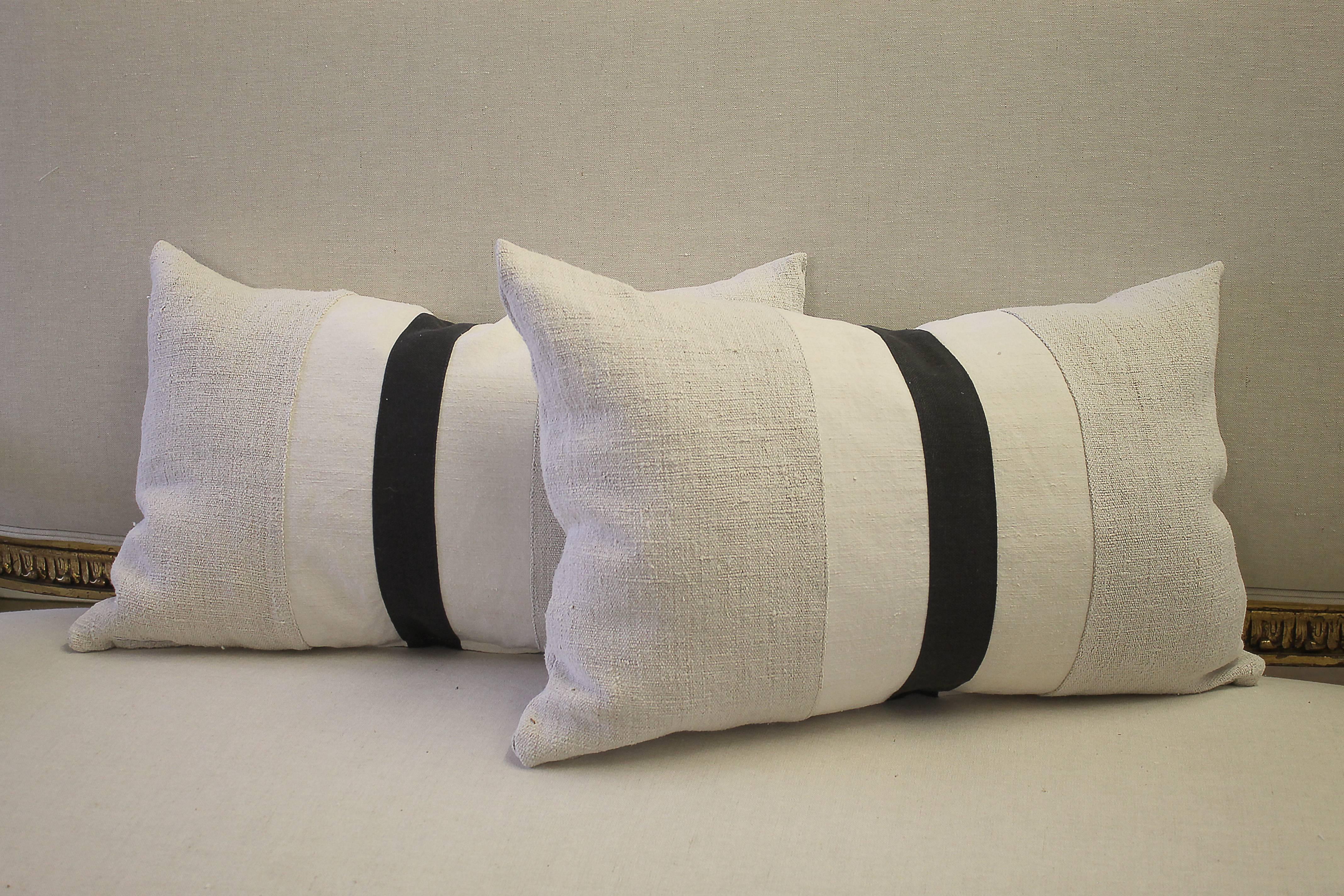 Scandinavian Modern Custom-Made Pillows from Antique Natural Linens