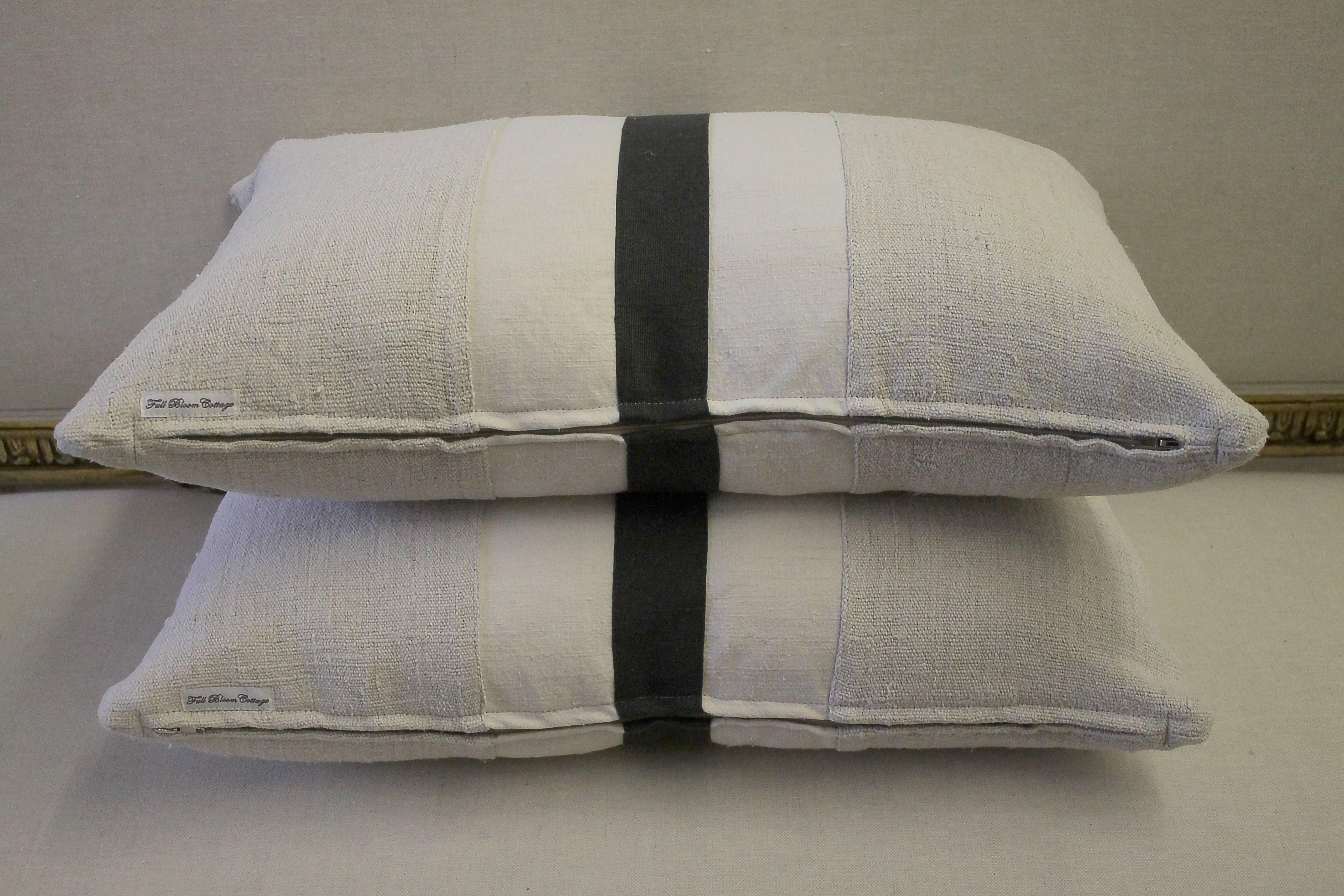 Contemporary Custom-Made Pillows from Antique Natural Linens