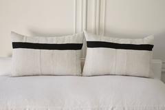 Vintage French Linen Grain Sack Modern Stripe Pillow by Full Bloom Cottage