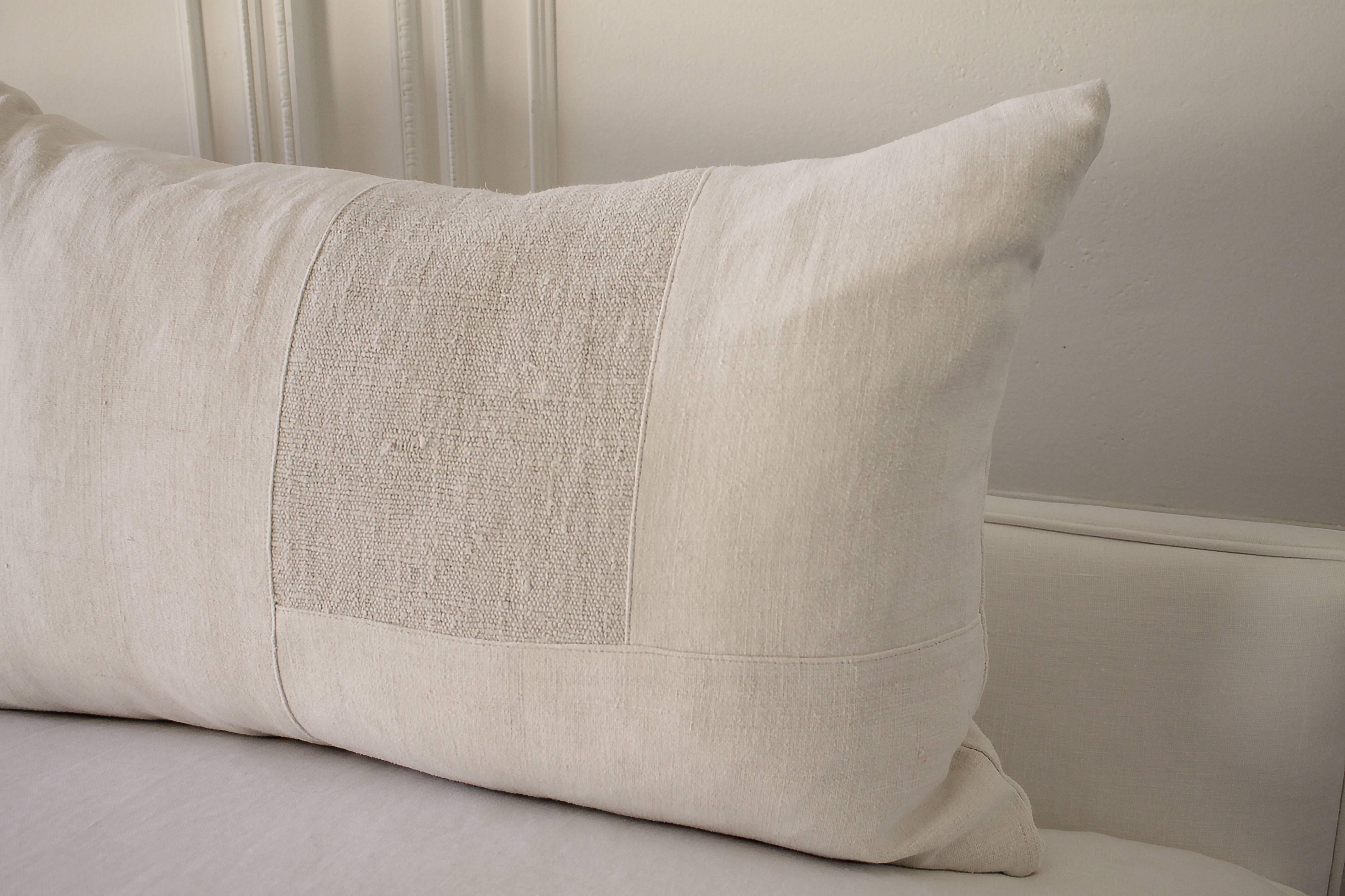 Scandinavian Modern Antique French Linen Modern Patchwork Grainsack Pillows by Full Bloom Cottage