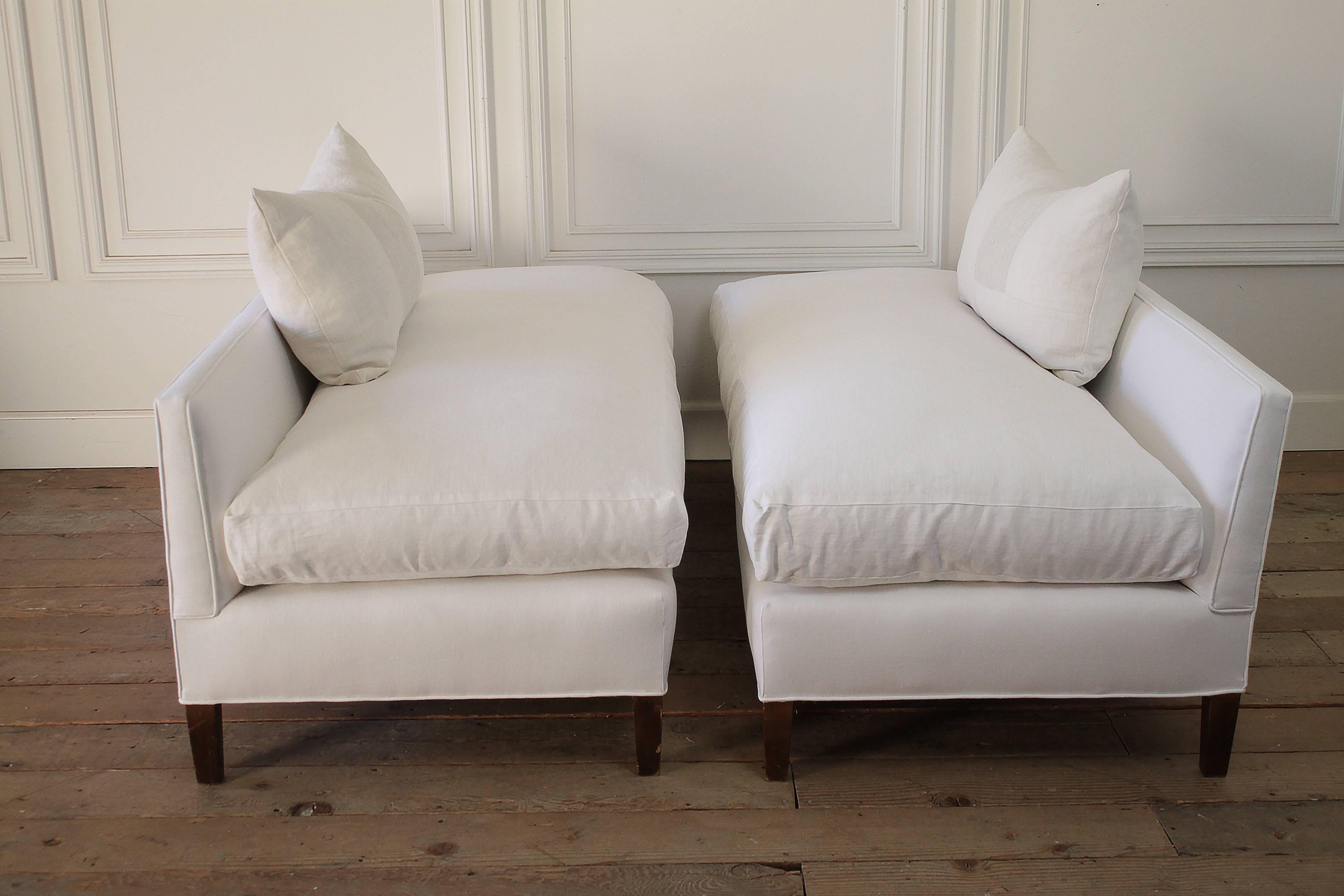 white linen bench