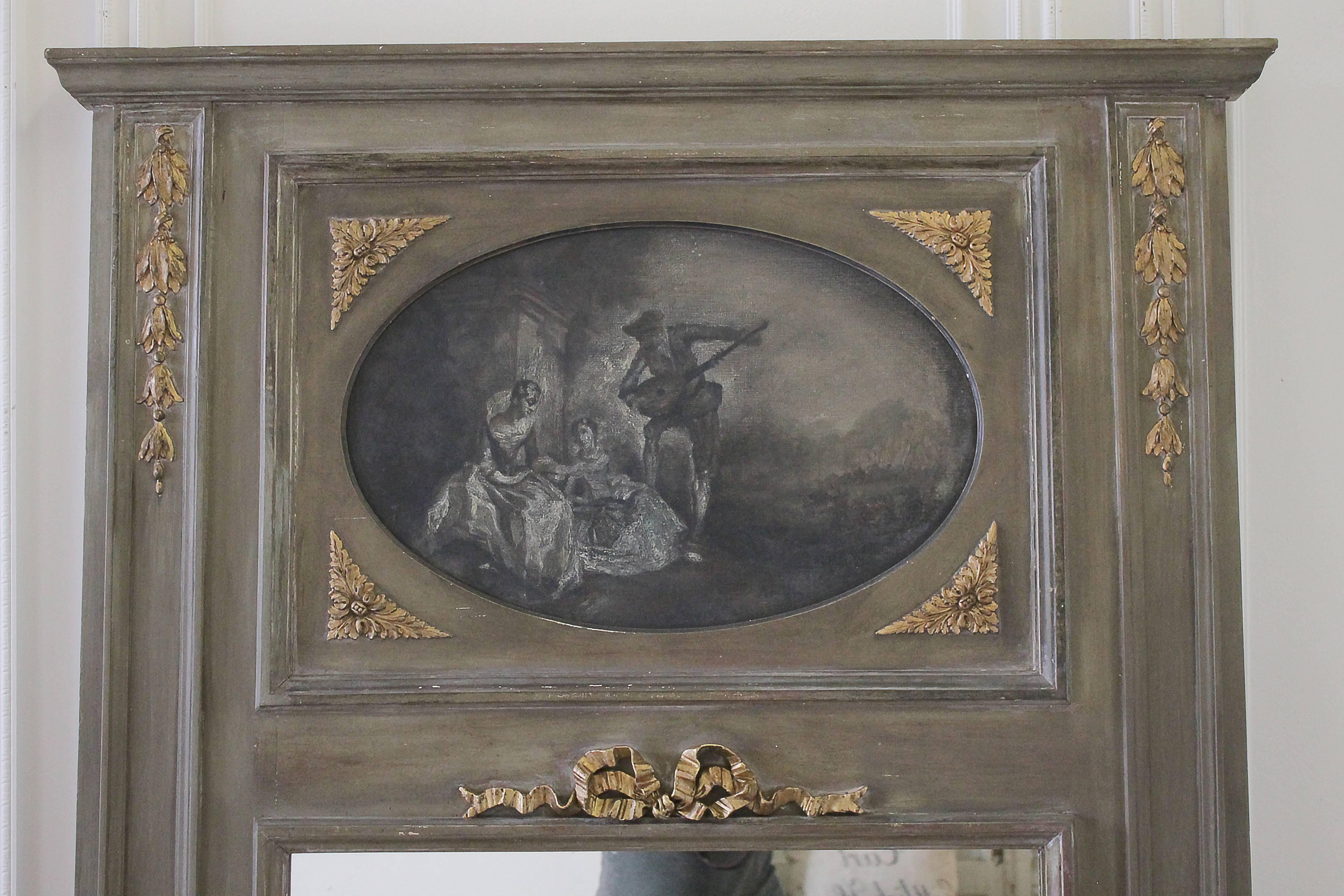 Neoclassical Painted French Trumeau Mirror