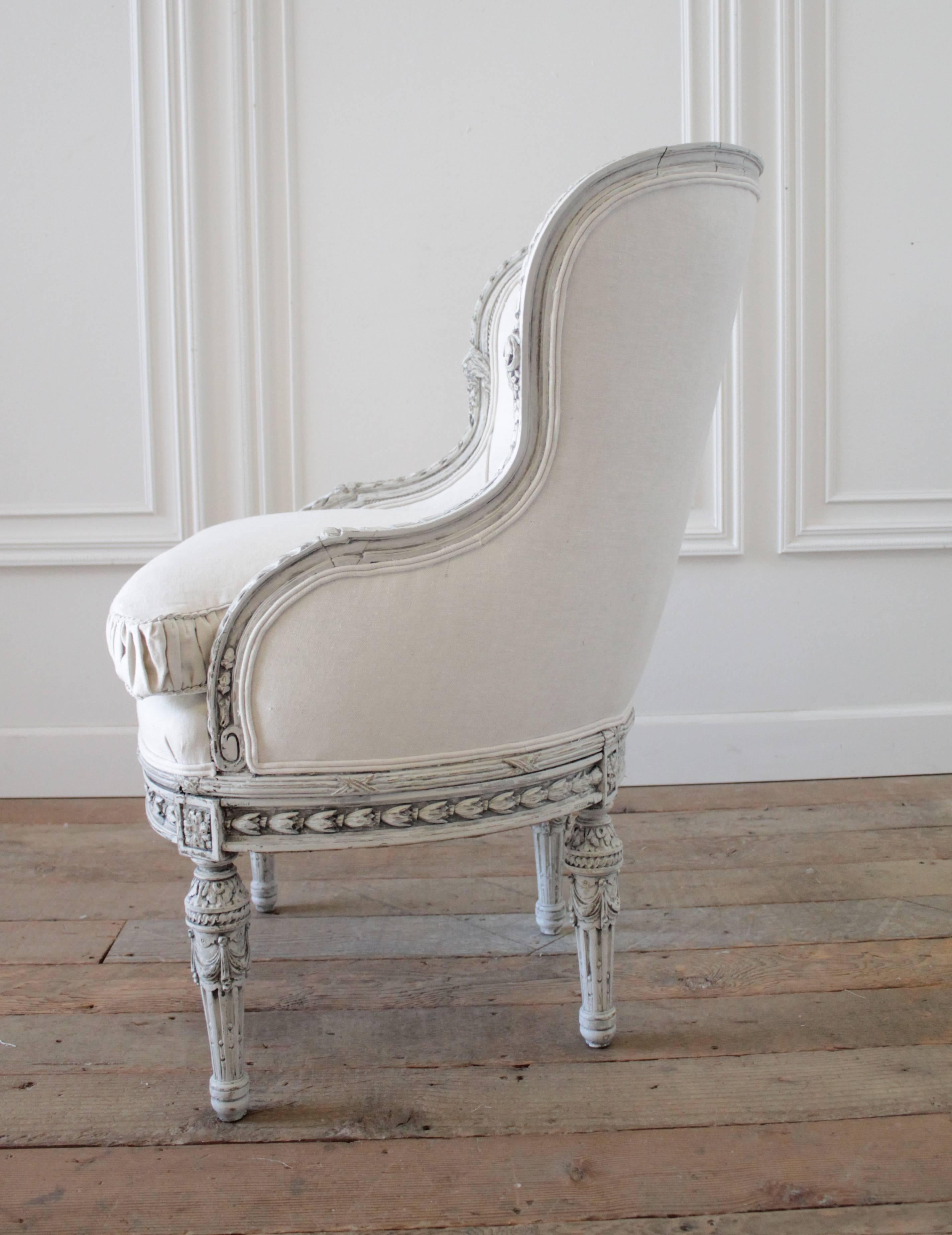 20th Century Painted and Carved Louis XVI Style Wing Chair 2