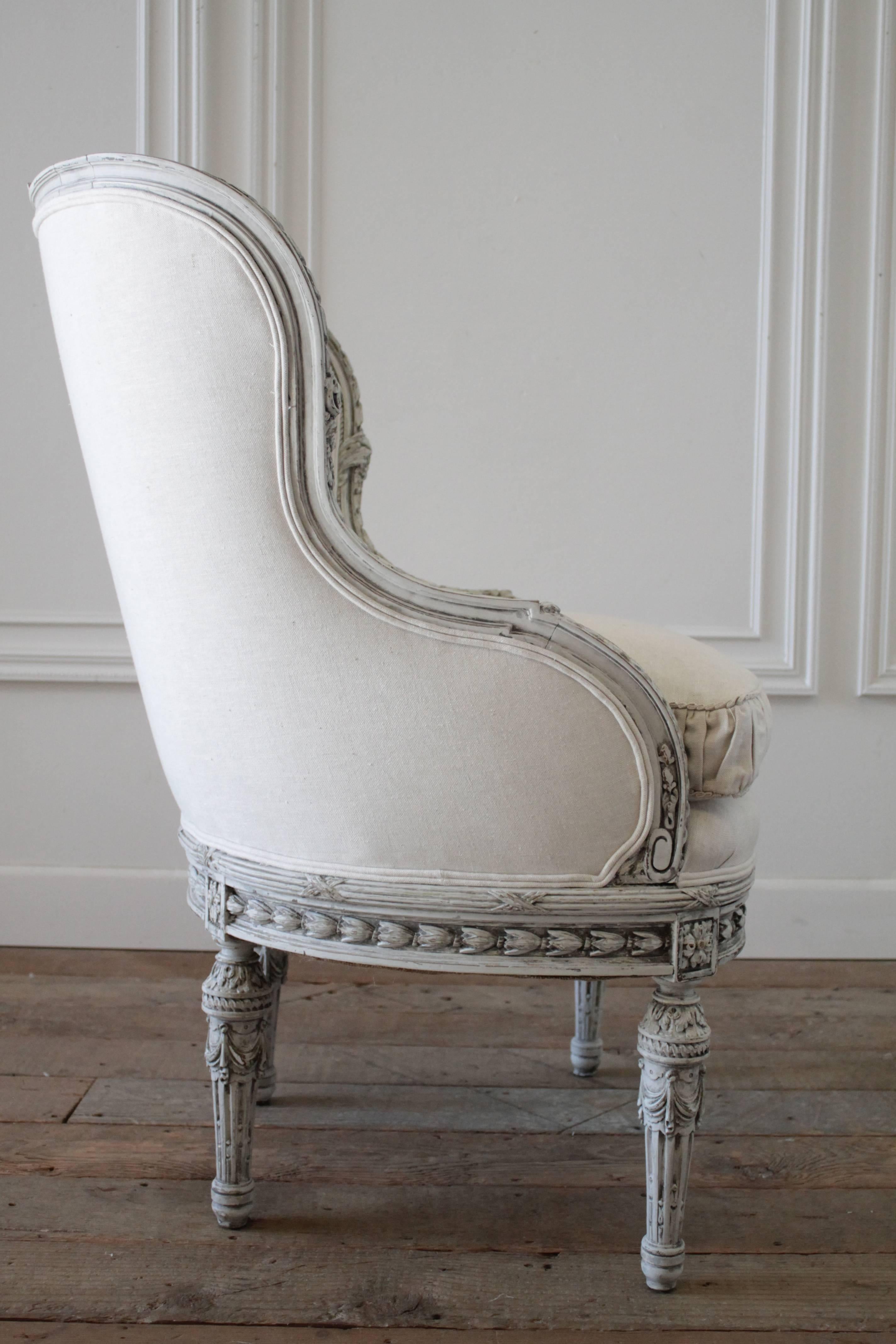 20th Century Painted and Carved Louis XVI Style Wing Chair 5