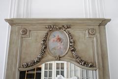 Large Painted Cherub and Carved Rose Swags Trumeau Mirror