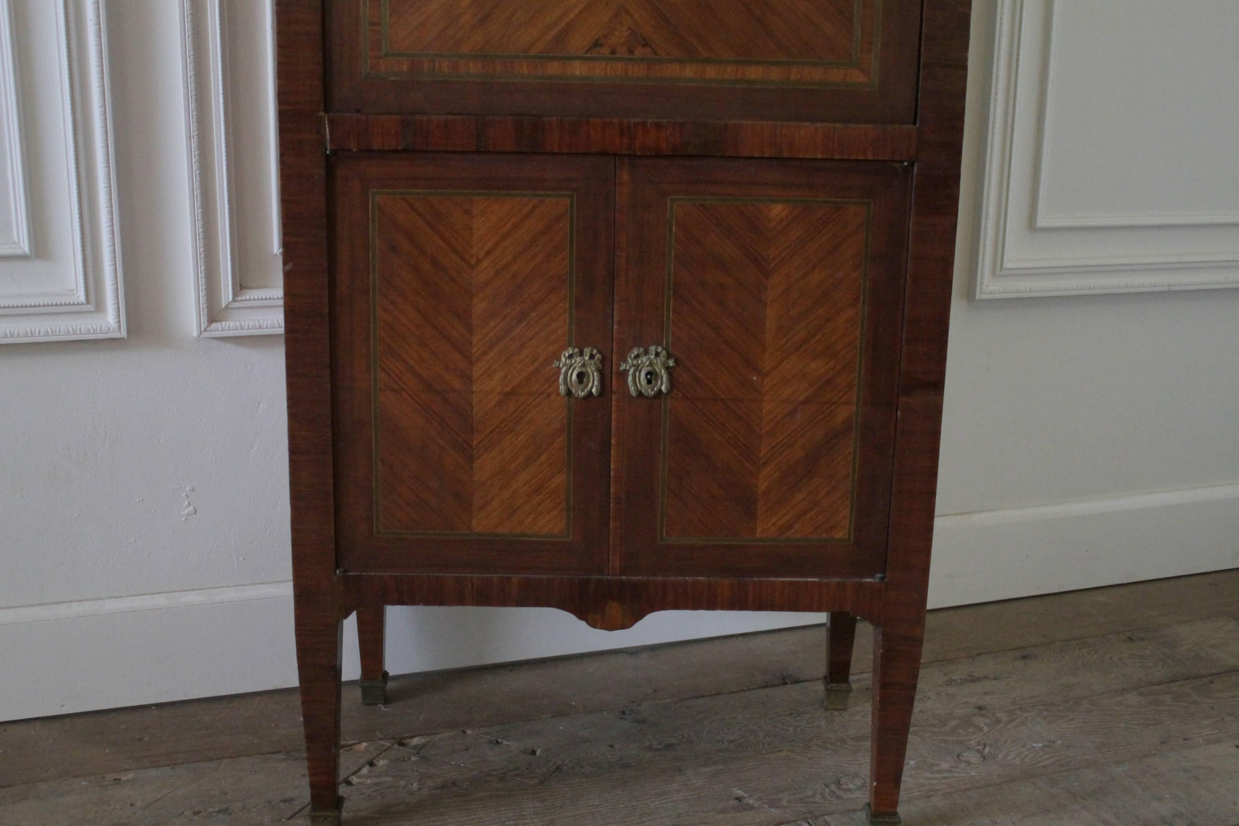 19th Century French Marble-Top Abattant Secretaire with Brass Hardware In Good Condition In Brea, CA