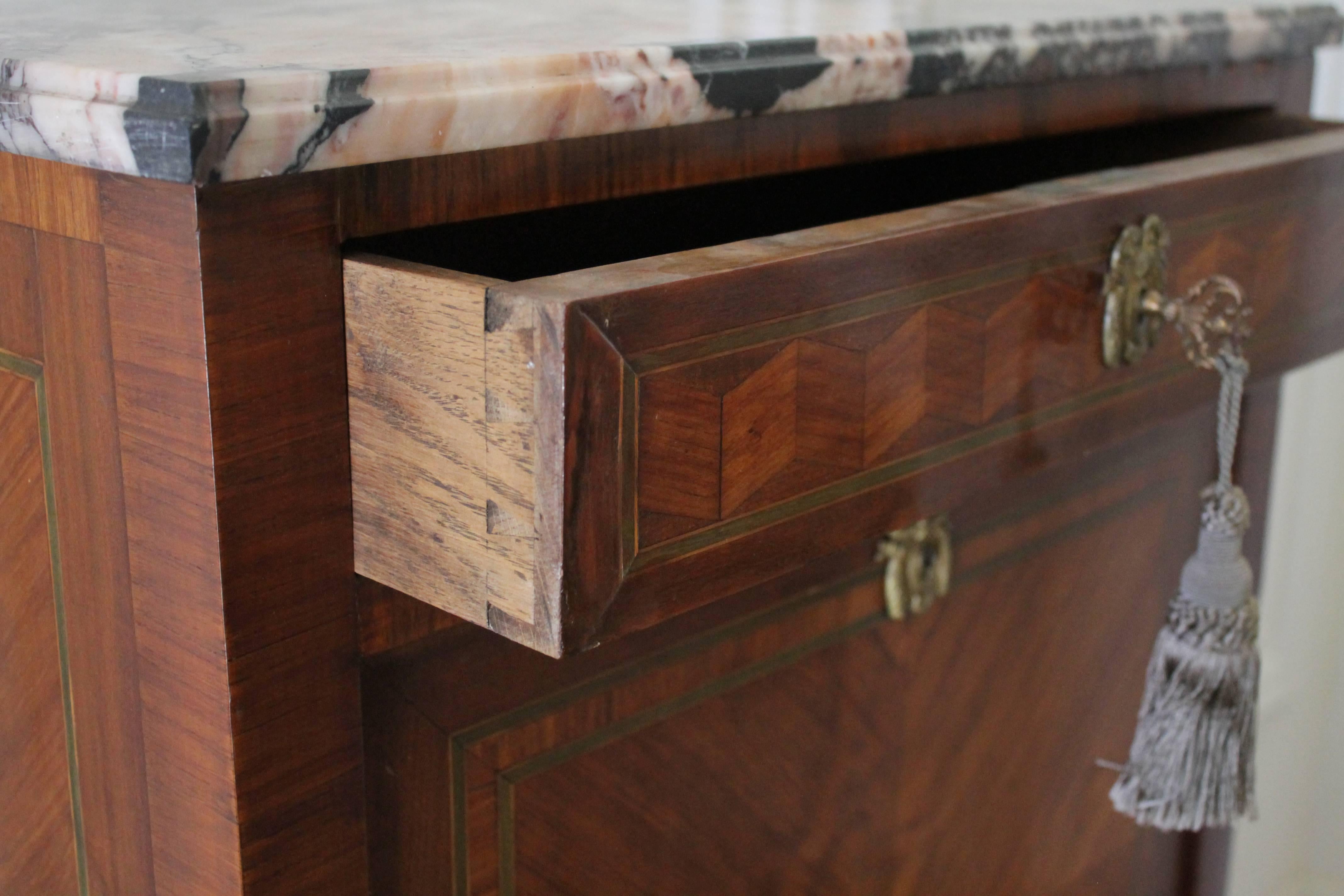 19th Century French Marble-Top Abattant Secretaire with Brass Hardware 3