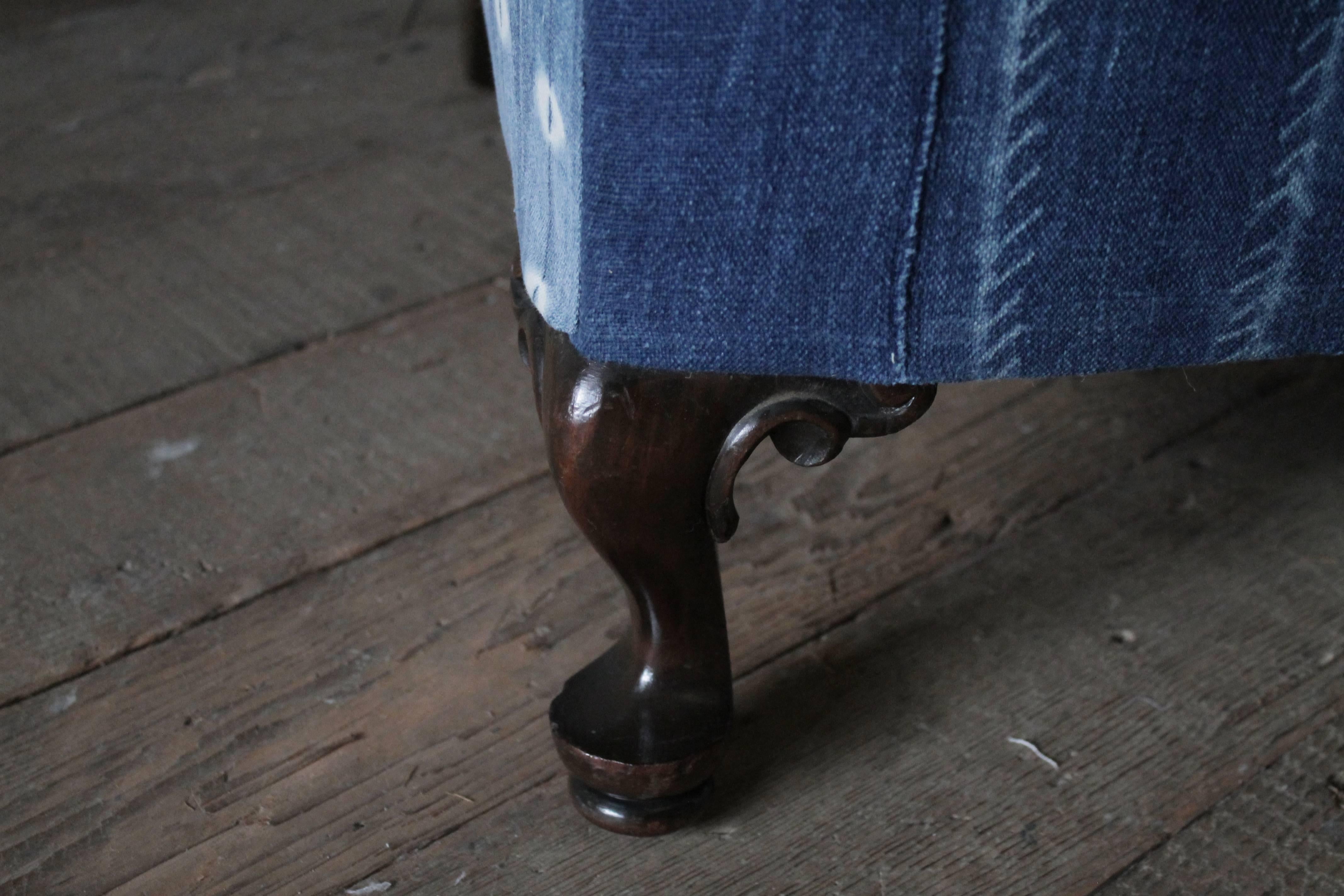 Custom Upholstered Settee in Antique Indigo African Mud Cloths 2