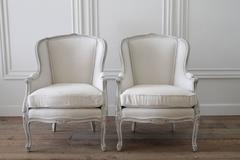 Pair of Vintage French Louis XV Style Wing Back Bergere Chairs