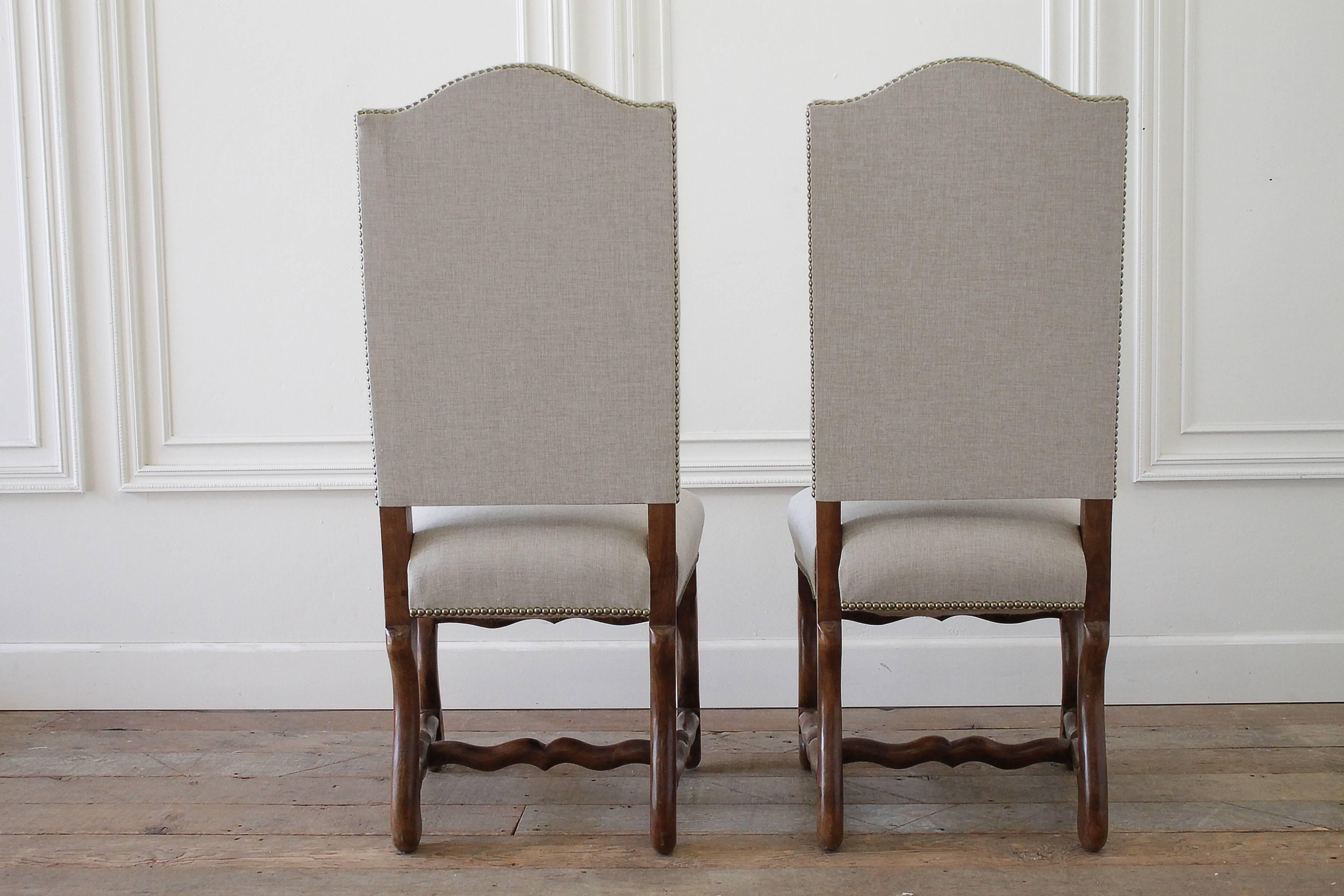 Cotton Set of Four Antique Renaissance Style Dining Chairs in Natural Linen