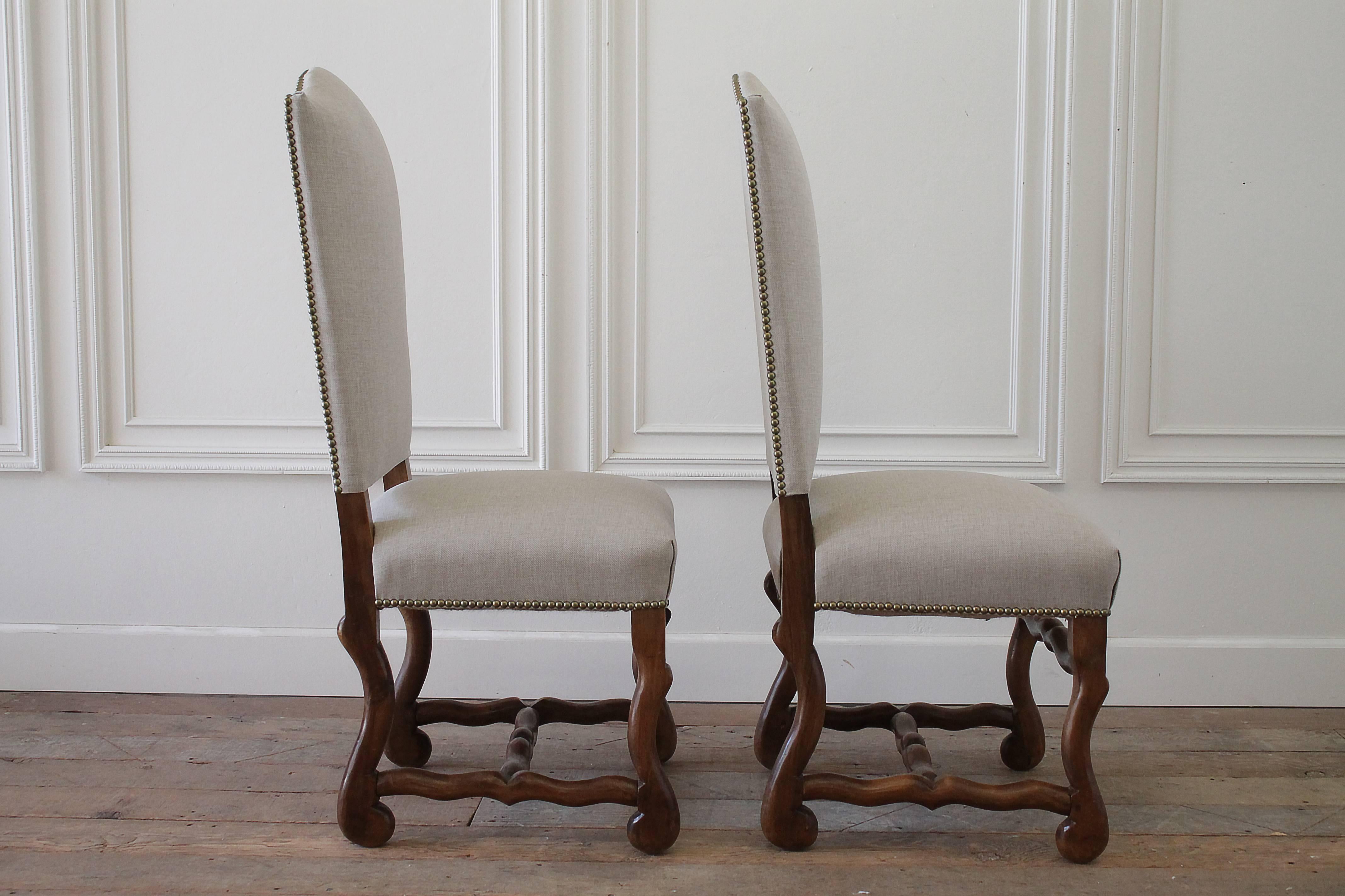Set of Four Antique Renaissance Style Dining Chairs in Natural Linen 1