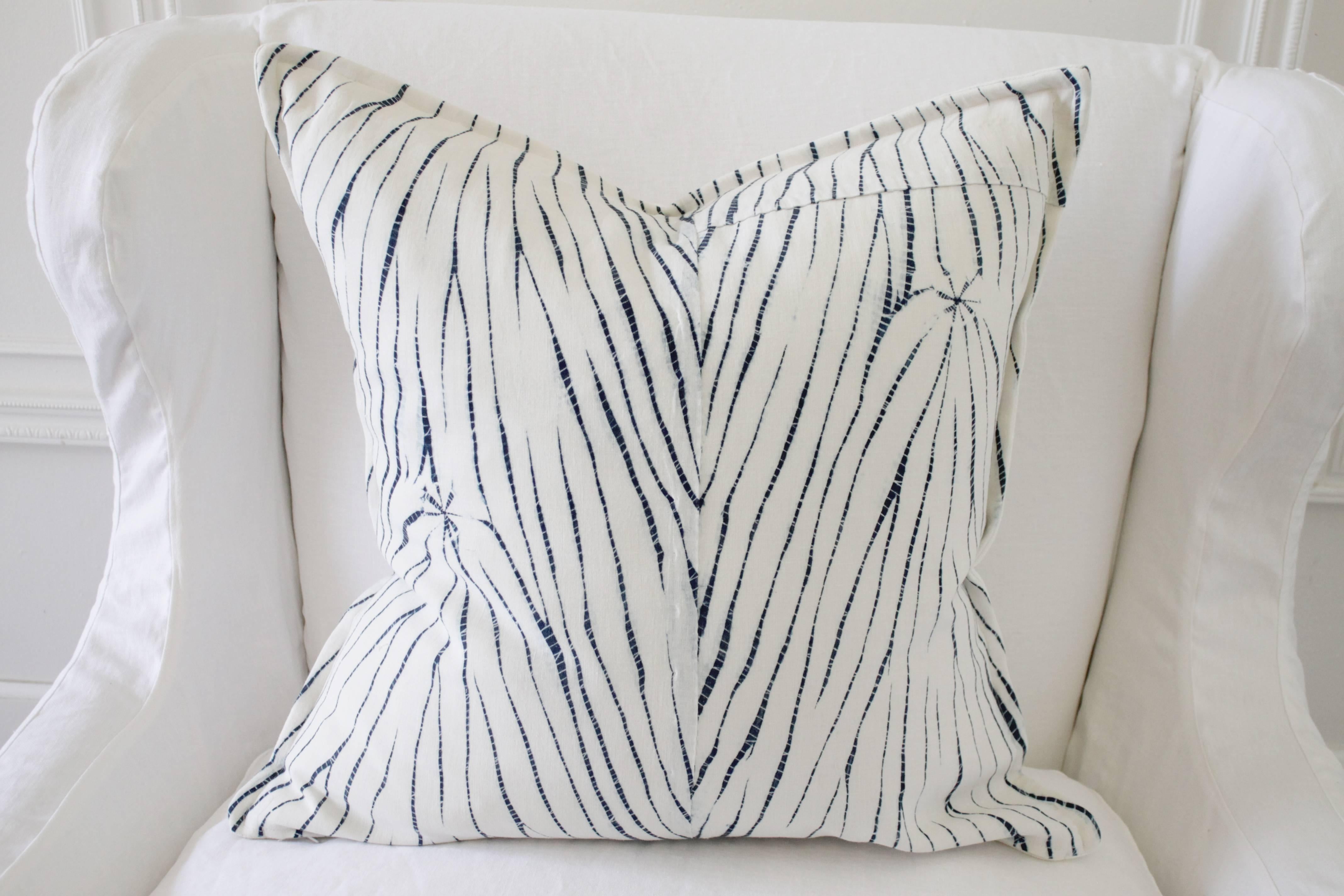 20th Century Vintage Shibori Dyed Textile Pillow with White Linen