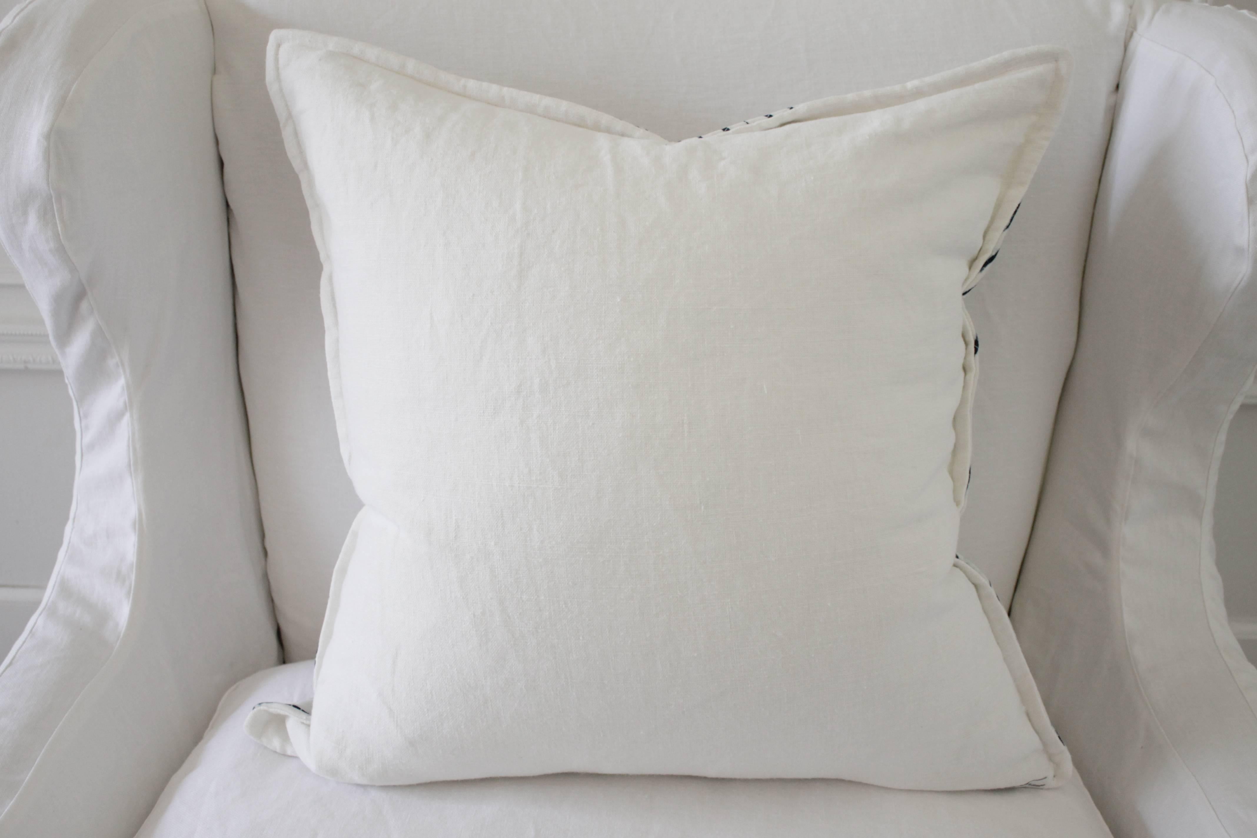 Cotton Vintage Shibori Dyed Textile Pillow with White Linen