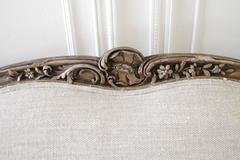 19th Century Carved Giltwood Patina Settee in Natural Linens