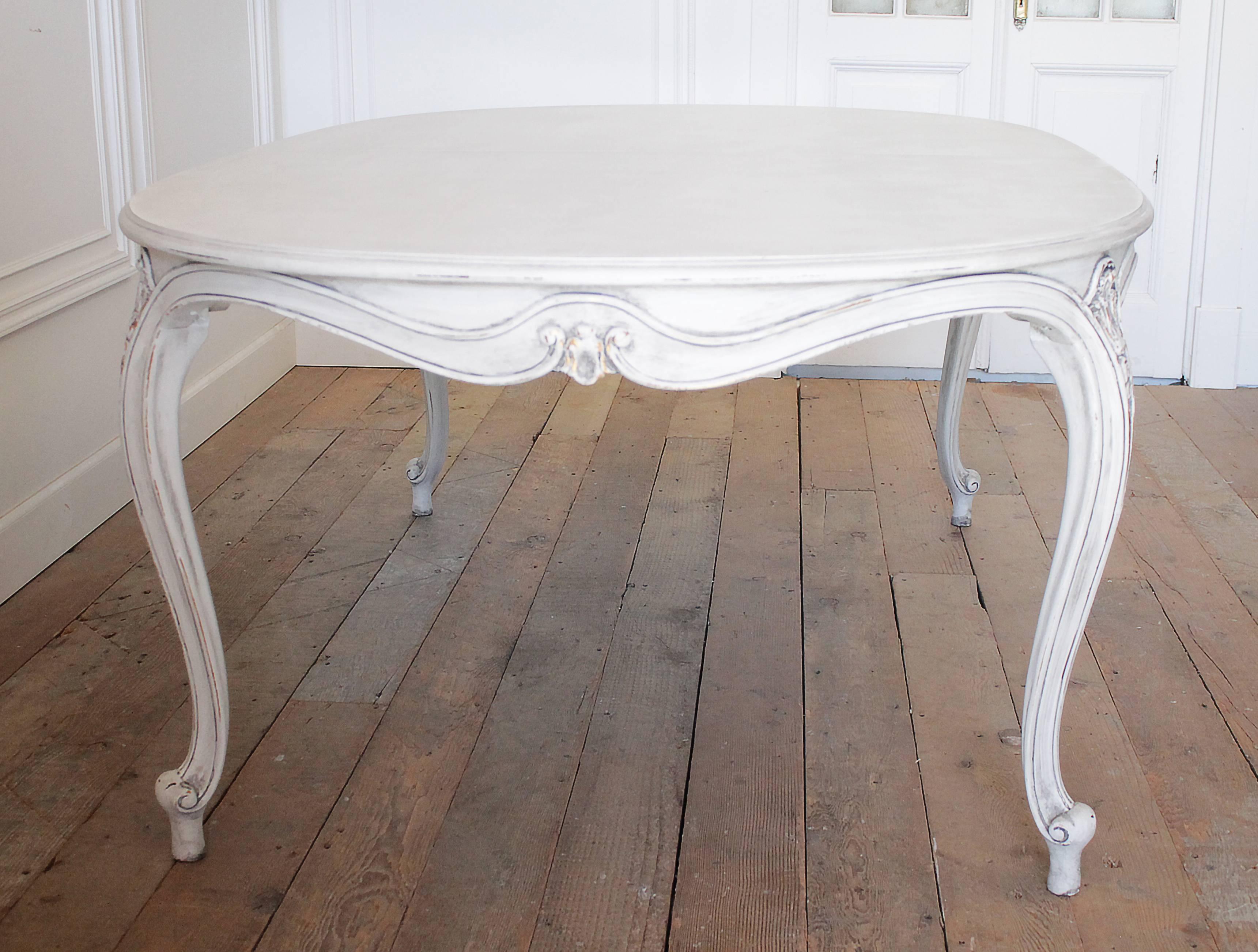 American Large Karges Louis XV Style Dining Table with Three Leaves in Painted Finish