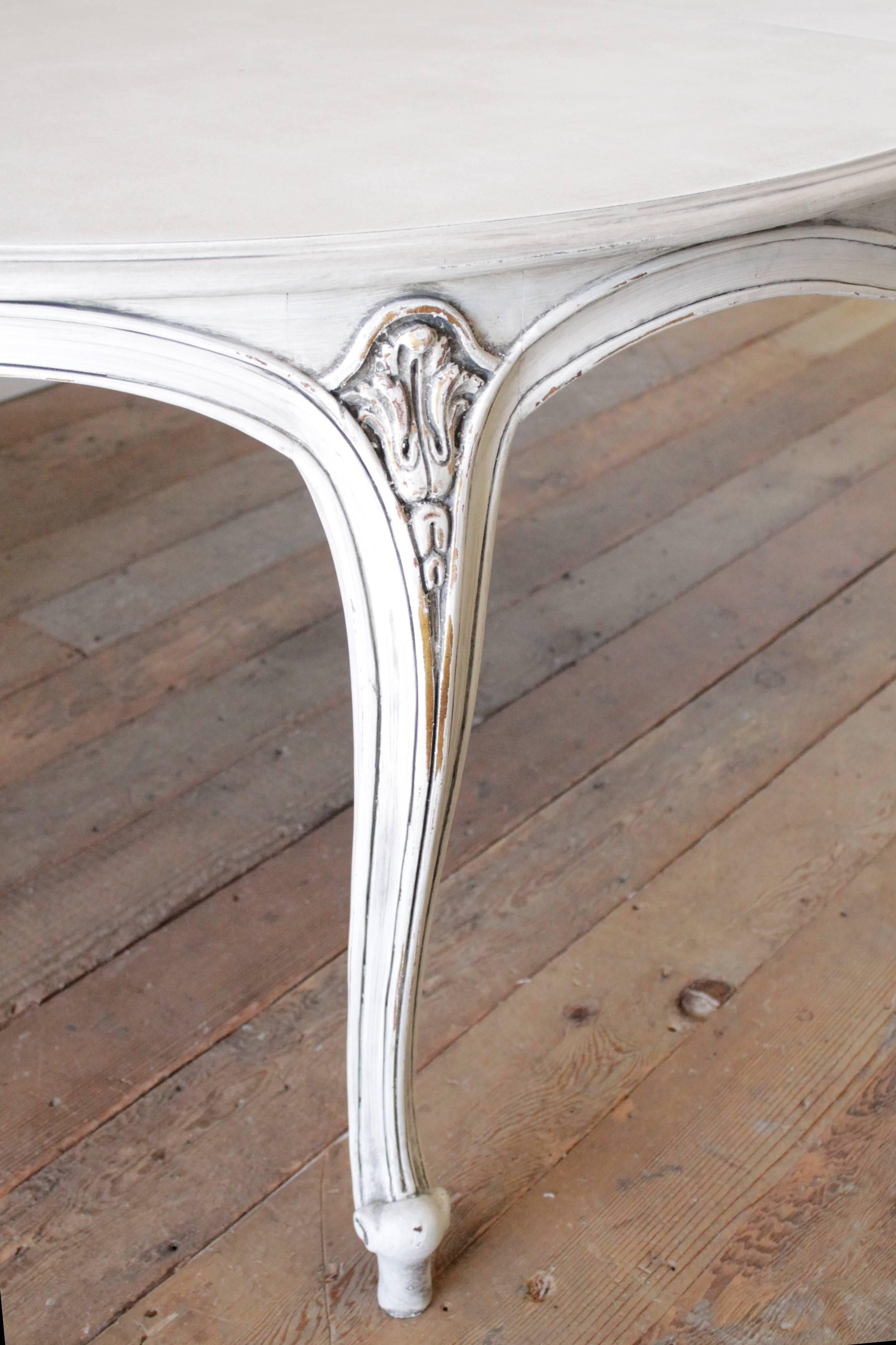 Carved Large Karges Louis XV Style Dining Table with Three Leaves in Painted Finish