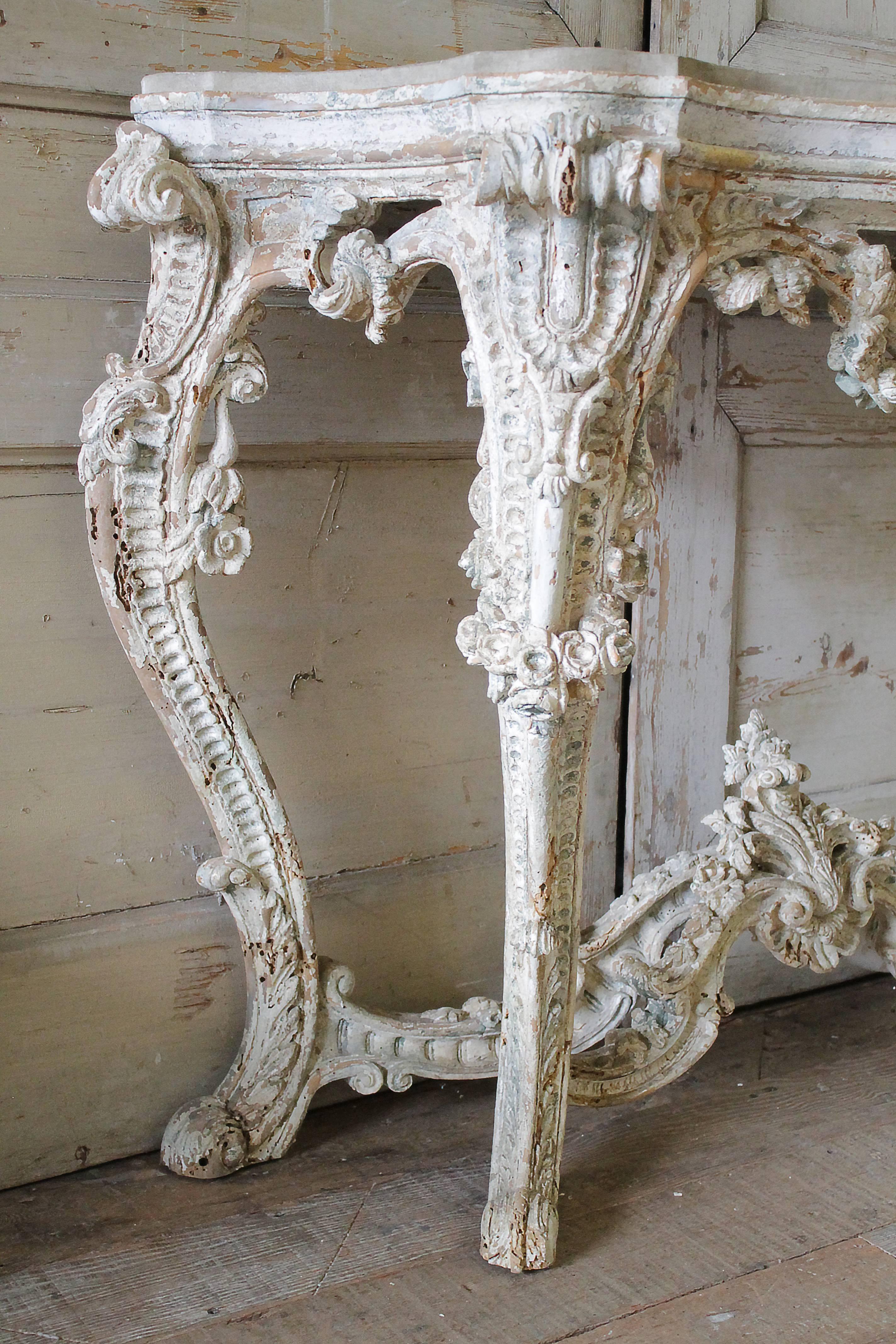 Carved Early 19th Century Louis XV Style French Patinated Freestanding Console